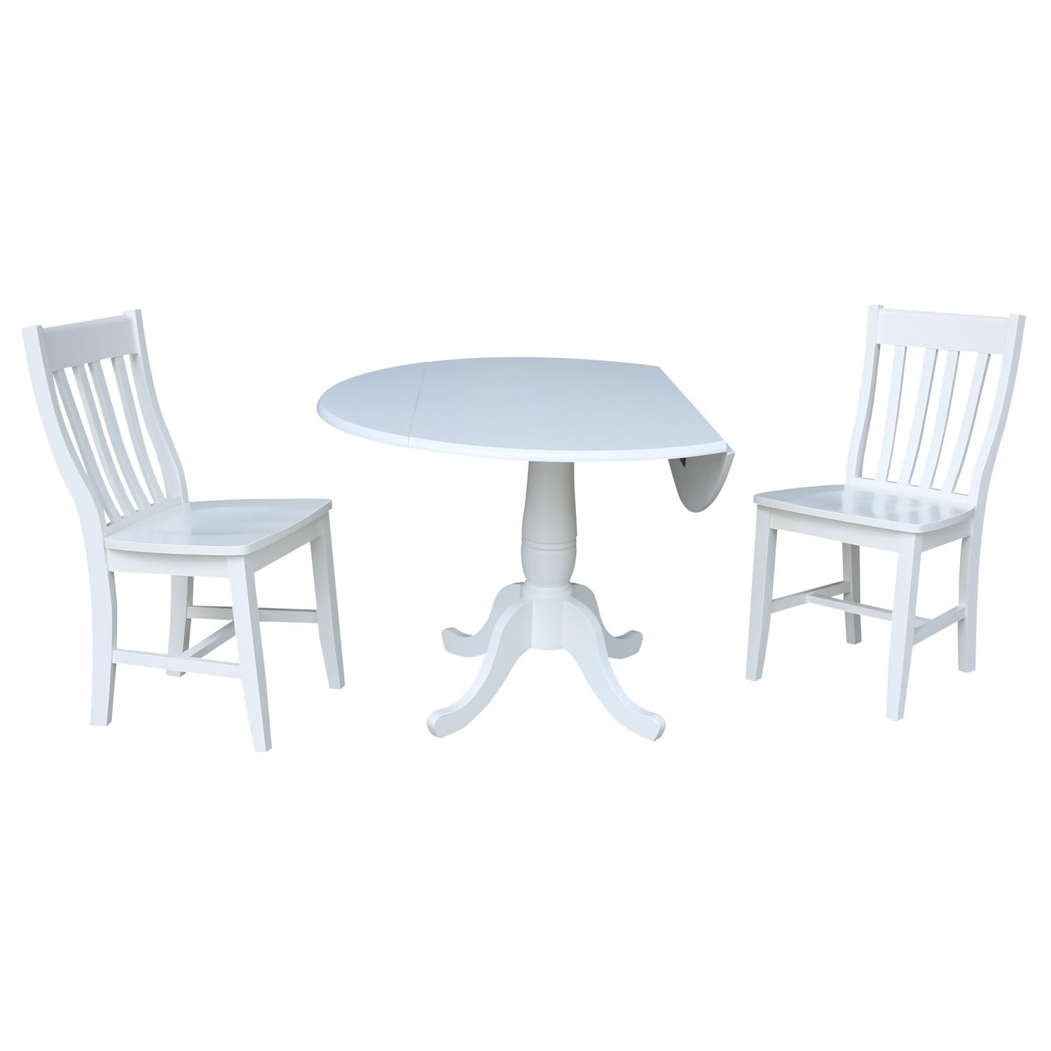 International Concepts 42-inch Round Pedestal Dining Table with 2 Chairs, White - Perfect for Small Spaces, Breakfast Nooks & Cozy Kitchen Dining