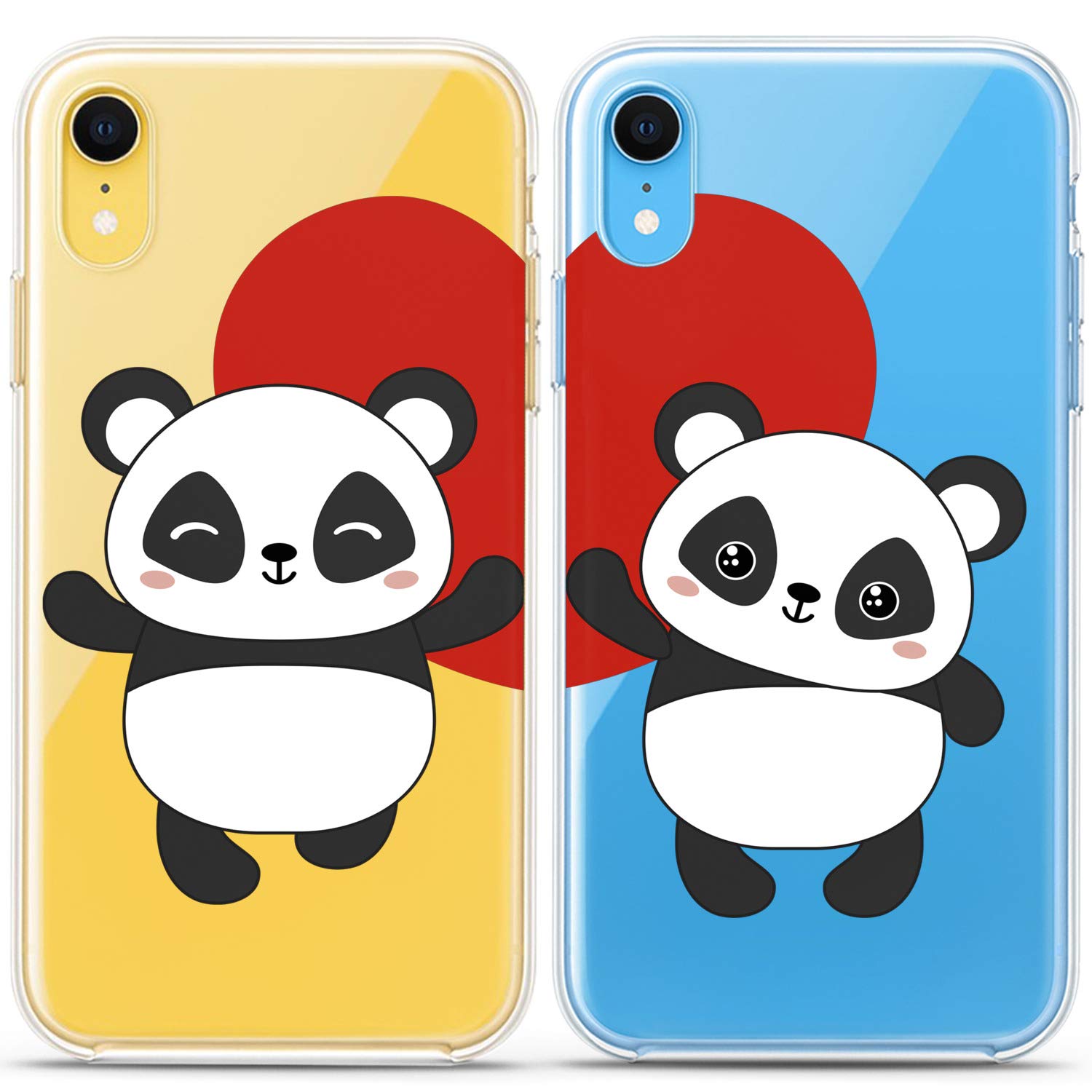Matching Panda Couple Phone Cases for iPhone 16/15/14/13/12/11 Pro Max/Mini/XS/X/8 Plus/7/XR/10/SE/5 - Cute Animal Love Relationship Silicone Cover for Him & Her, BFF, Couples - Perfect for Valentine's Day, Anniversary Gifts & Everyday Use