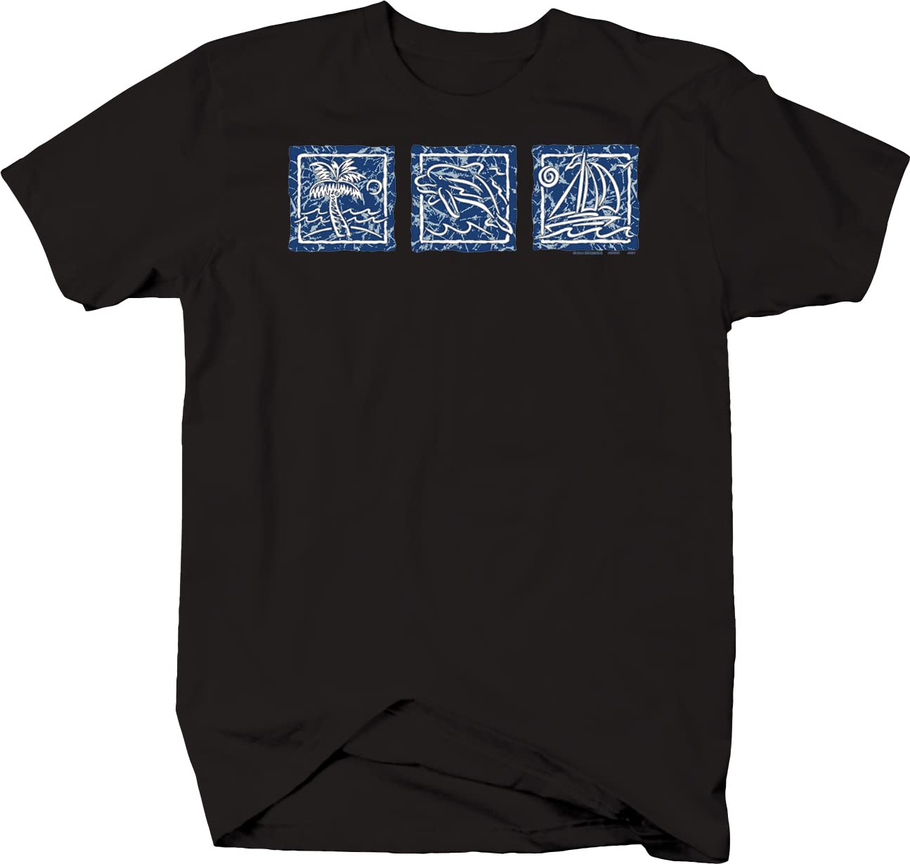 Softstyle Palm Tree Dolphin Sail Boat Graphic T-Shirt - Black | Casual Summer Beachwear & Vacation Outfit