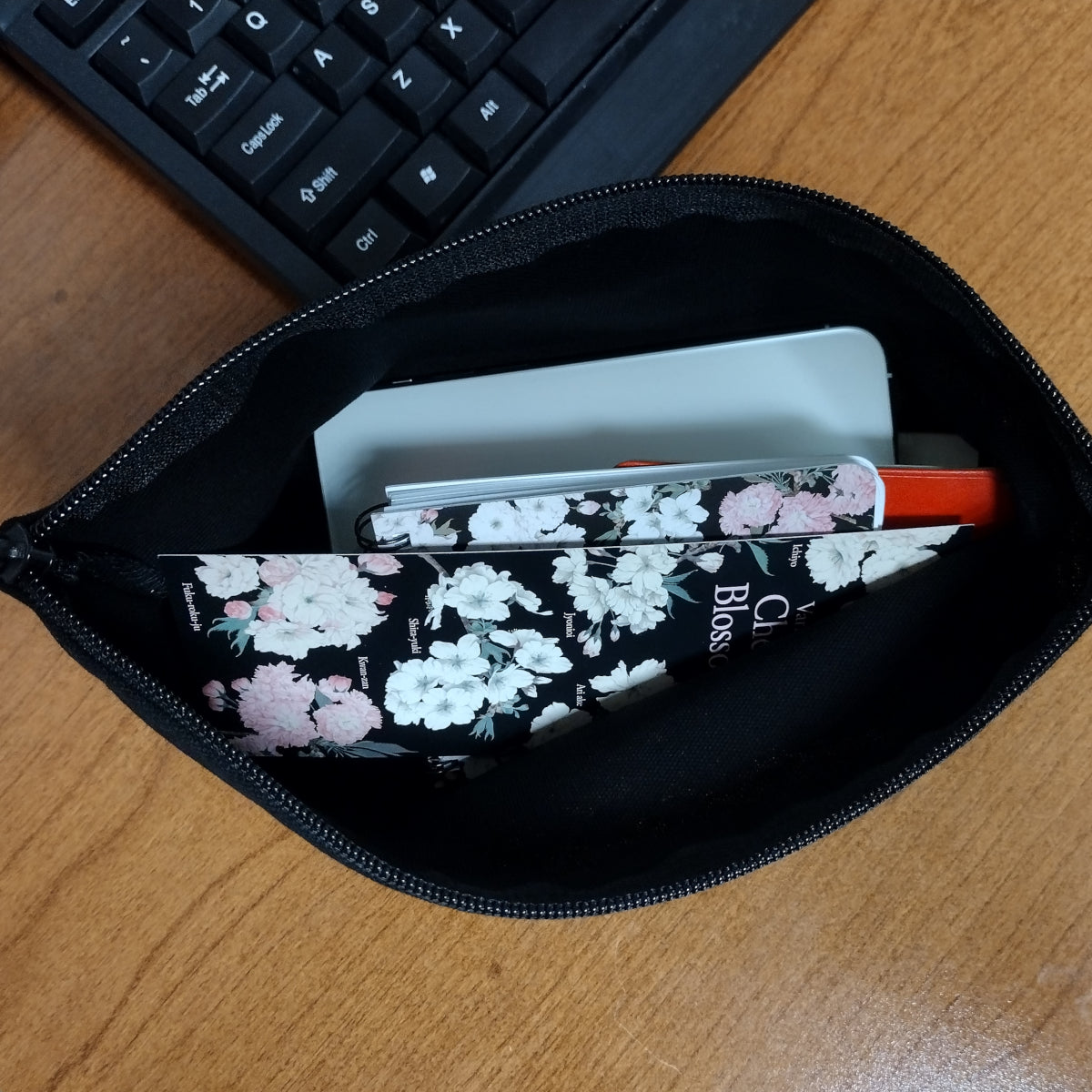 Cherry Blossom Floral Canvas Pencil Case - Cute School Supplies Organizer for Students, Artists & Office Use - Perfect for Pens, Markers & Makeup Brushes