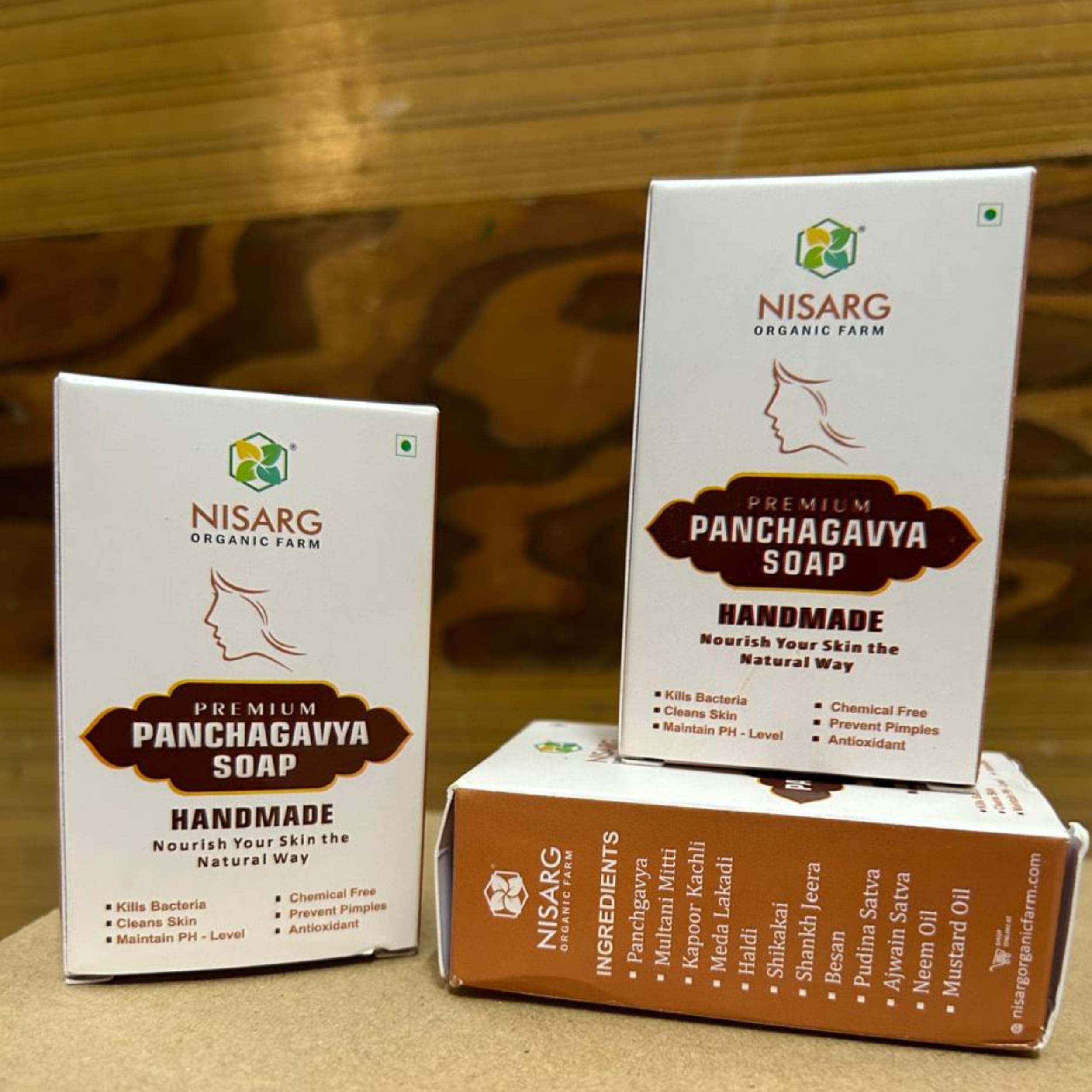 Nisarg Organic Farm Panchagavya Ayurvedic Soap - 5 Pack | Handmade Chemical-Free Skin Care Soap for Dry & Sensitive Skin | Natural Bath Soap for Daily Use, Face & Body Cleansing