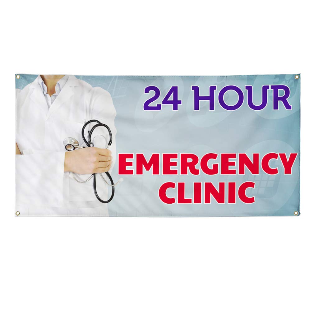 24-Hour Emergency Clinic Vinyl Banner - Weatherproof, Durable Outdoor Yard Sign (60x144 Inches, 10 Grommets) - Perfect for Hospitals, Clinics & Healthcare Facilities