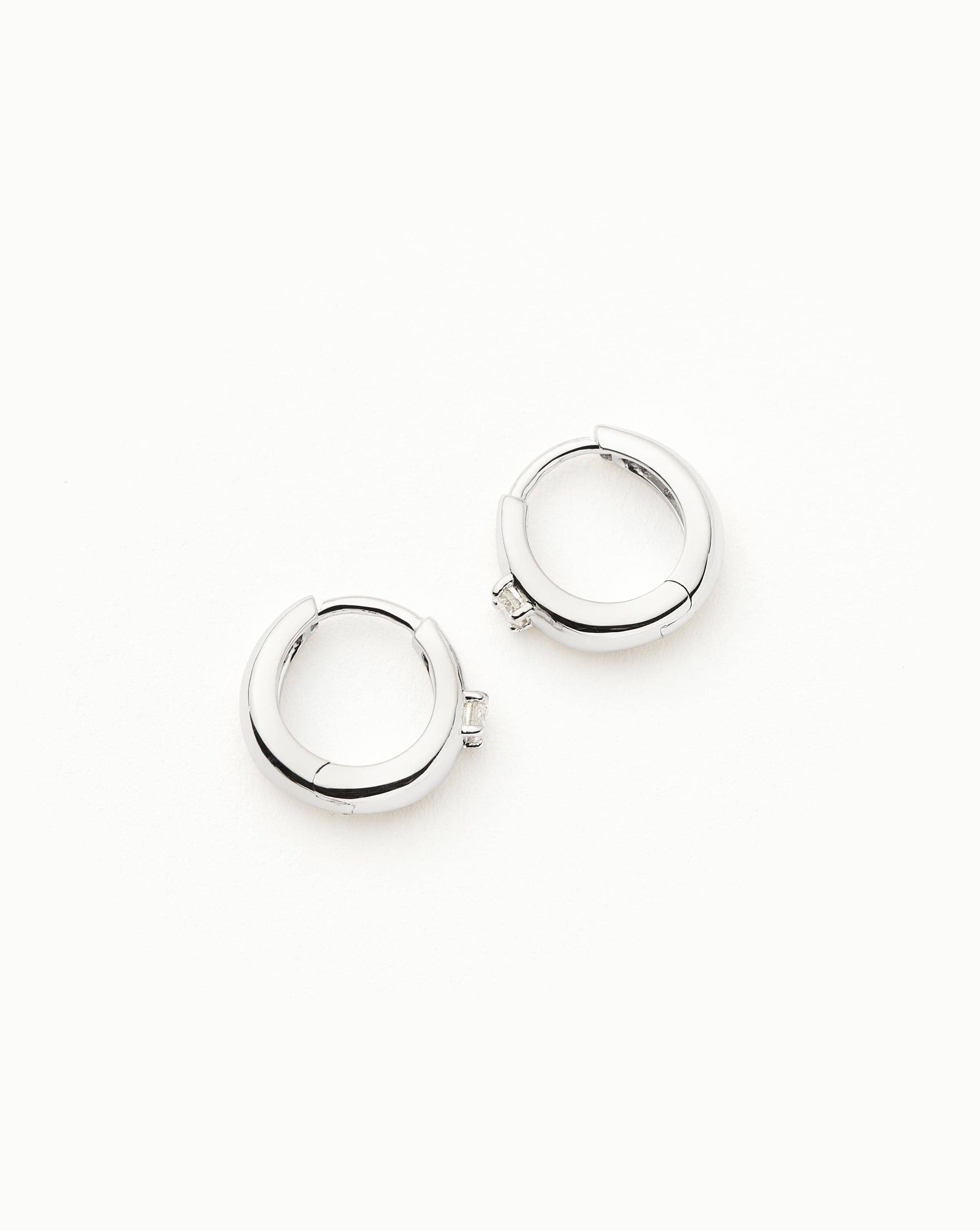 14K Solid White Gold Diamond Huggie Hoop Earrings for Women - Minimalist Single Diamond Dome Studs - Perfect for Everyday Wear, Gifts & Special Occasions