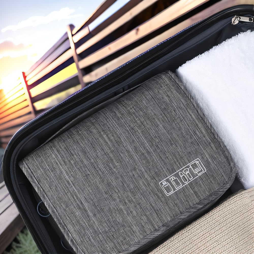 Waterproof Hanging Toiletry Bag for Travel - Large Cosmetic Organizer with Hook for Makeup, Shampoo & Toiletries | Perfect for Camping, Gym & Airplane Carry-on (Black)