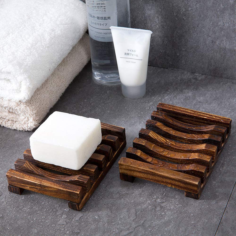 Handmade Wooden Soap Dish Set of 2 - Natural Bathroom Soap Holder for Shower, Sink Countertop - Rustic Home Decor & Spa Gift Idea - Perfect for Bath, Vanity, and Guest Room Organization