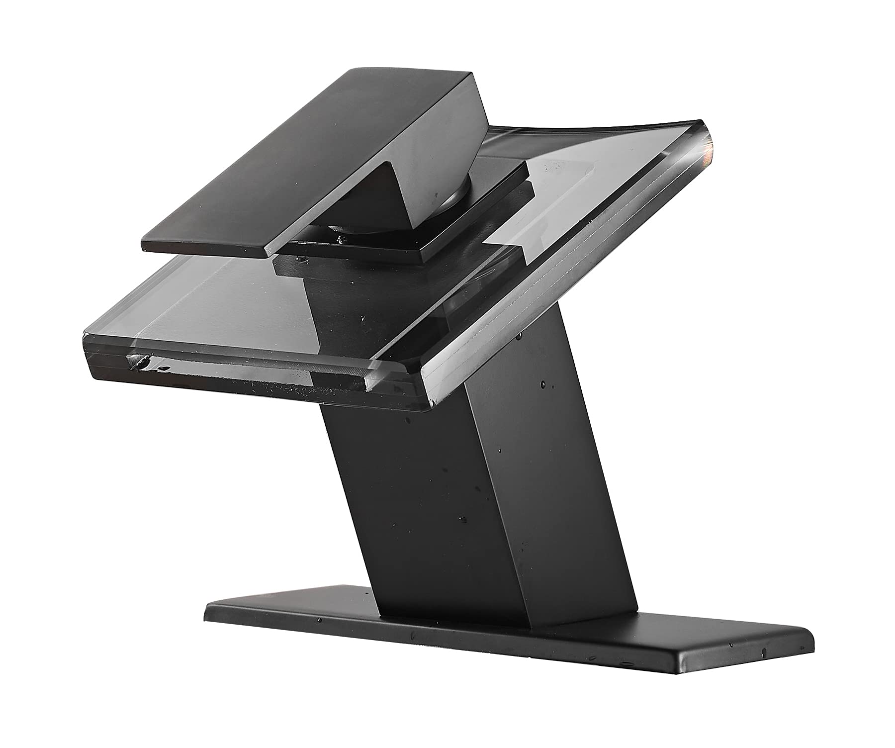Modern Black Waterfall Bathroom Faucet - Single Handle 1 Hole Vessel Sink Faucet with Wide Glass Spout for Bathroom Vanity & Lavatory Sink - Perfect for Contemporary Home, Hotel, and Spa Decor