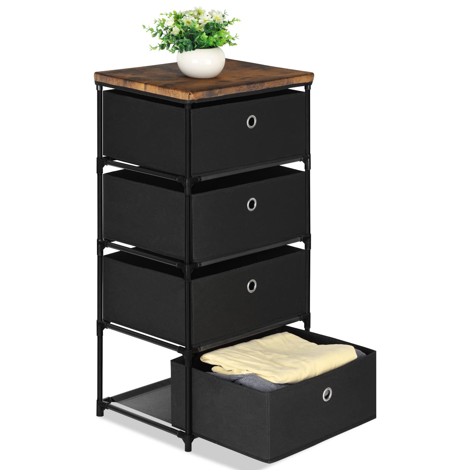 HAITRAL 4-Drawer Fabric Storage Chest - Closet Organizer for Bedroom, Dorm & Hallway (Black) - Space Saving Solution
