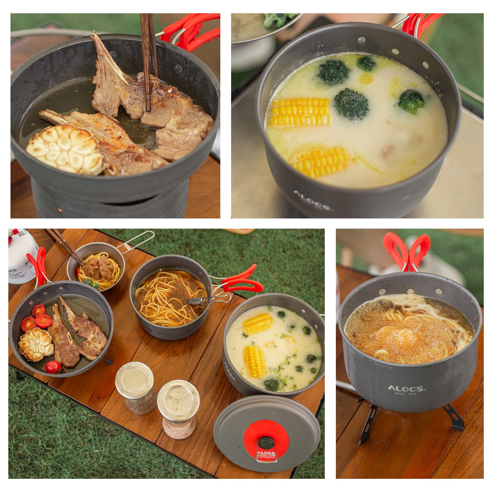 Alocs Camping Cookware Set - Lightweight & Portable Outdoor Cooking Kit with Accessories for Camping, Backpacking, Hiking, Picnic - Perfect for RV Trips, Beach BBQs and Family Outdoor Adventures