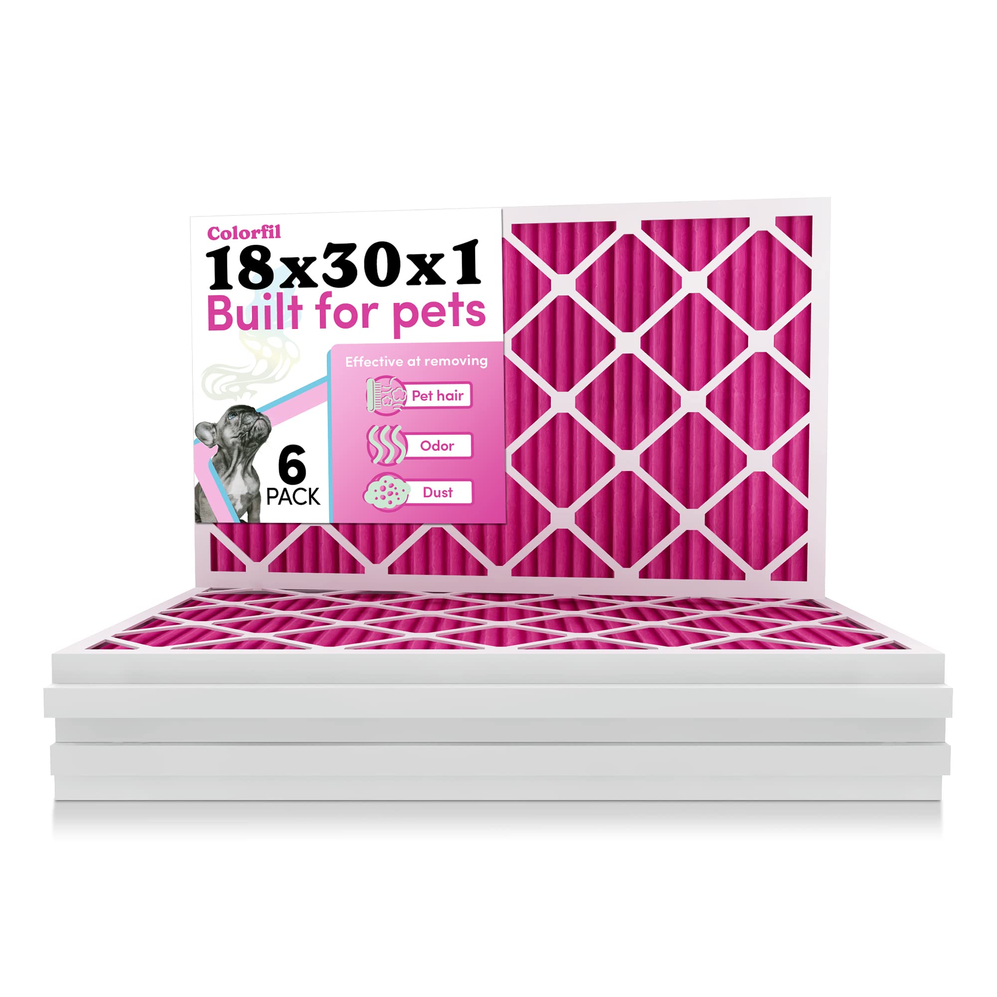 18x30x1 MERV 8 Air Filter for Pets - Color-Changing HVAC Filter for Cat & Dog Odor & Hair - 6 Pack AC Furnace Air Conditioner Filter - Perfect for Homes with Allergies & Pet Owners