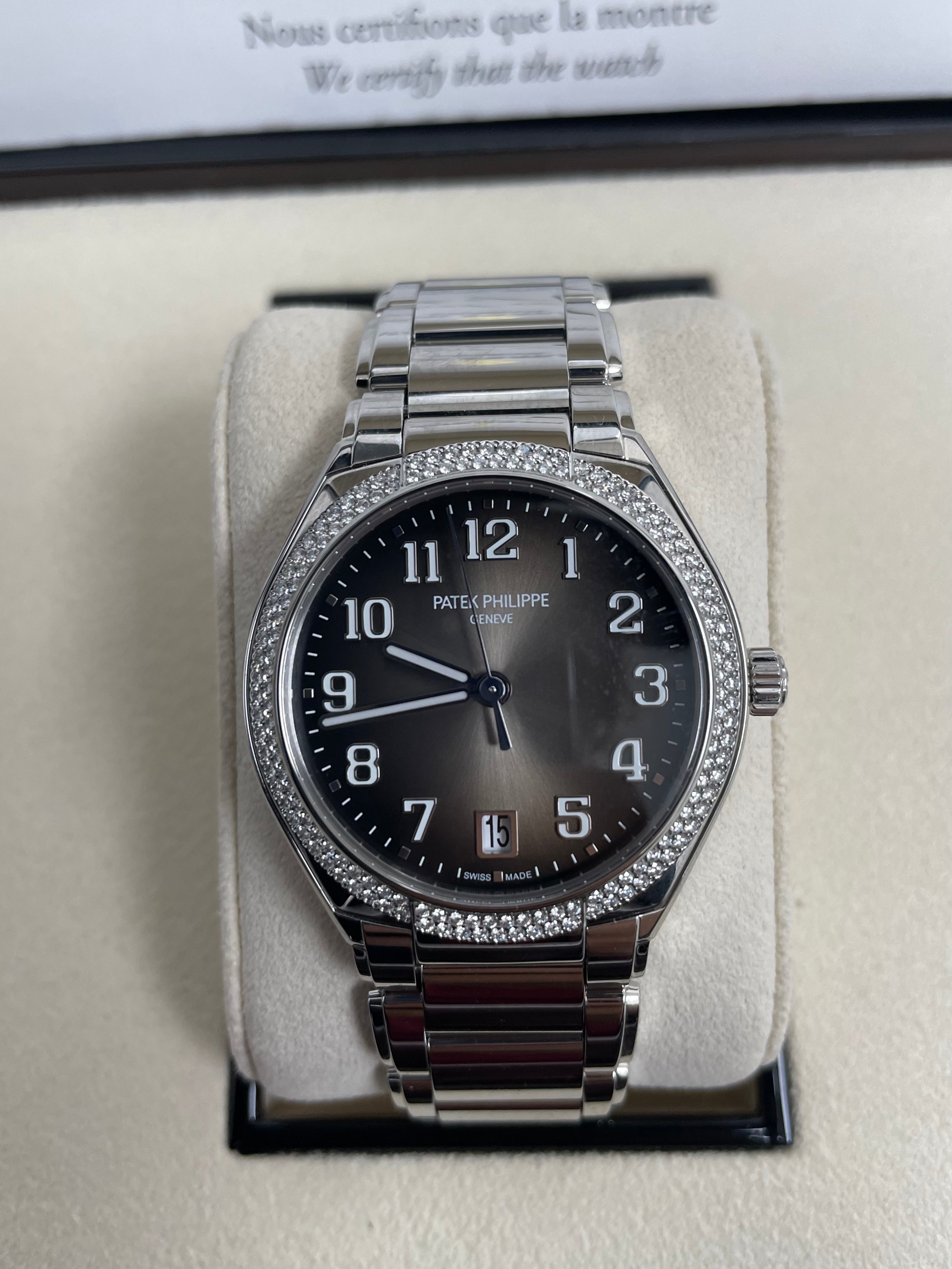 Patek Philippe Twenty~4 Automatic Ladies Watch - Gray Sunburst Dial (Ref #7300/1200A-010) | Luxury Women's Timepiece for Business, Gala & Special Occasions