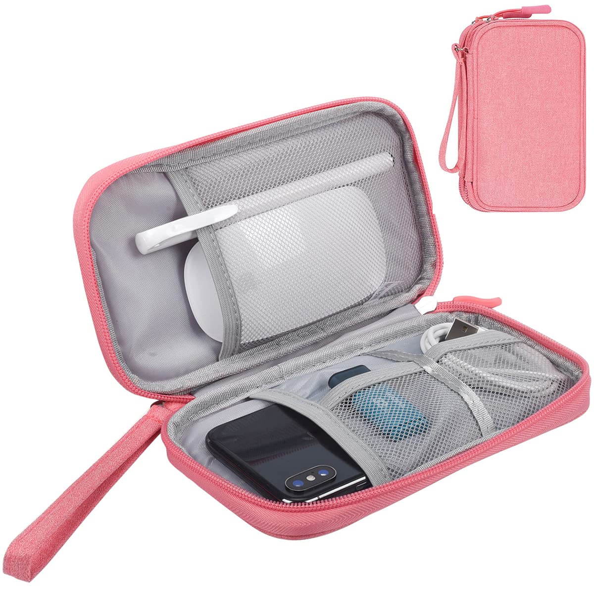 Universal Electronics Accessories Organizer Pouch - Travel Storage Bag for Chargers, Cables, Earphones & iPhone - Custom Dividers, Pink - Perfect for Travel, Office & Daily Organization