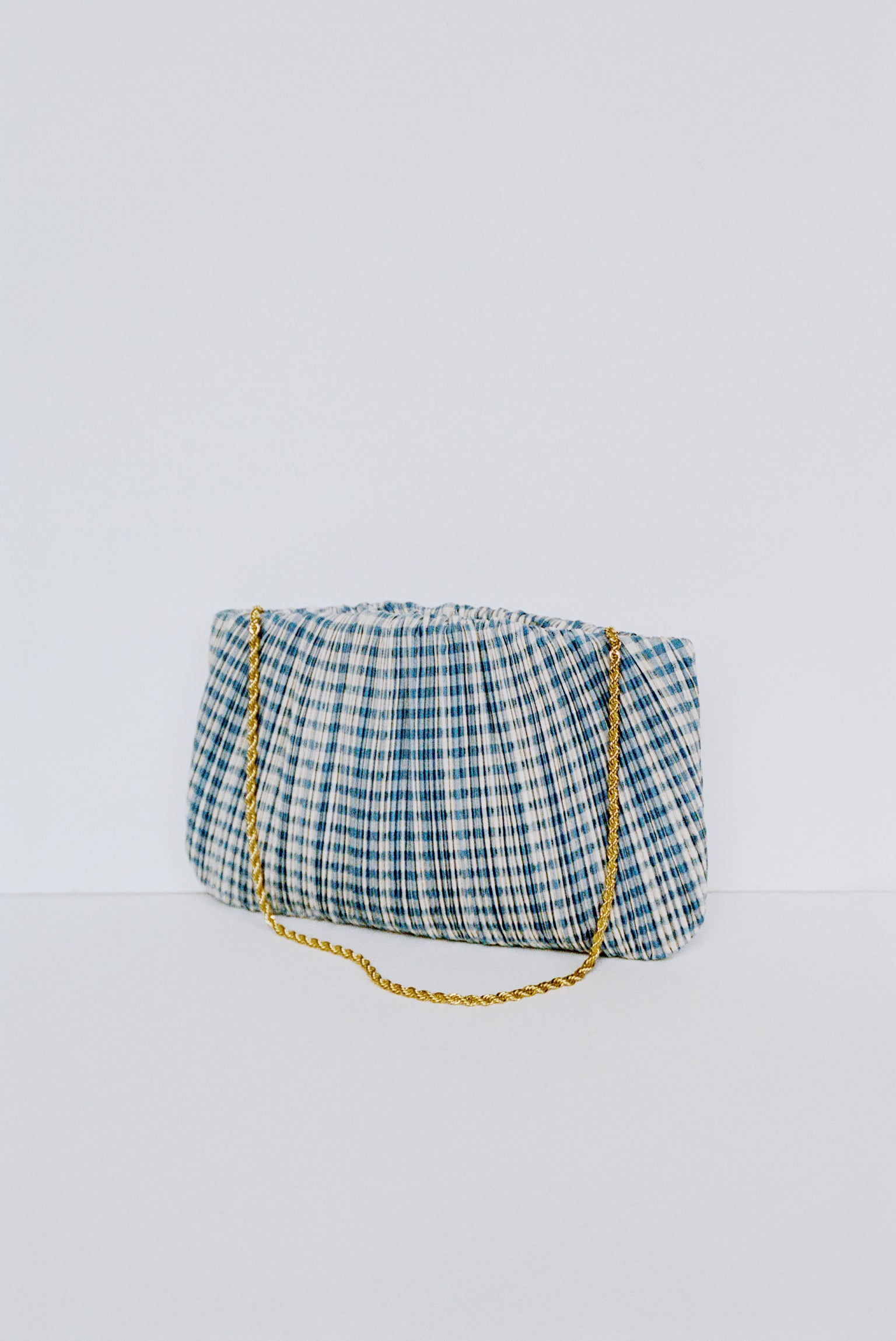 British Blue Gingham Pleated Clutch Bag for Women - Elegant Evening Purse for Parties, Weddings & Special Occasions