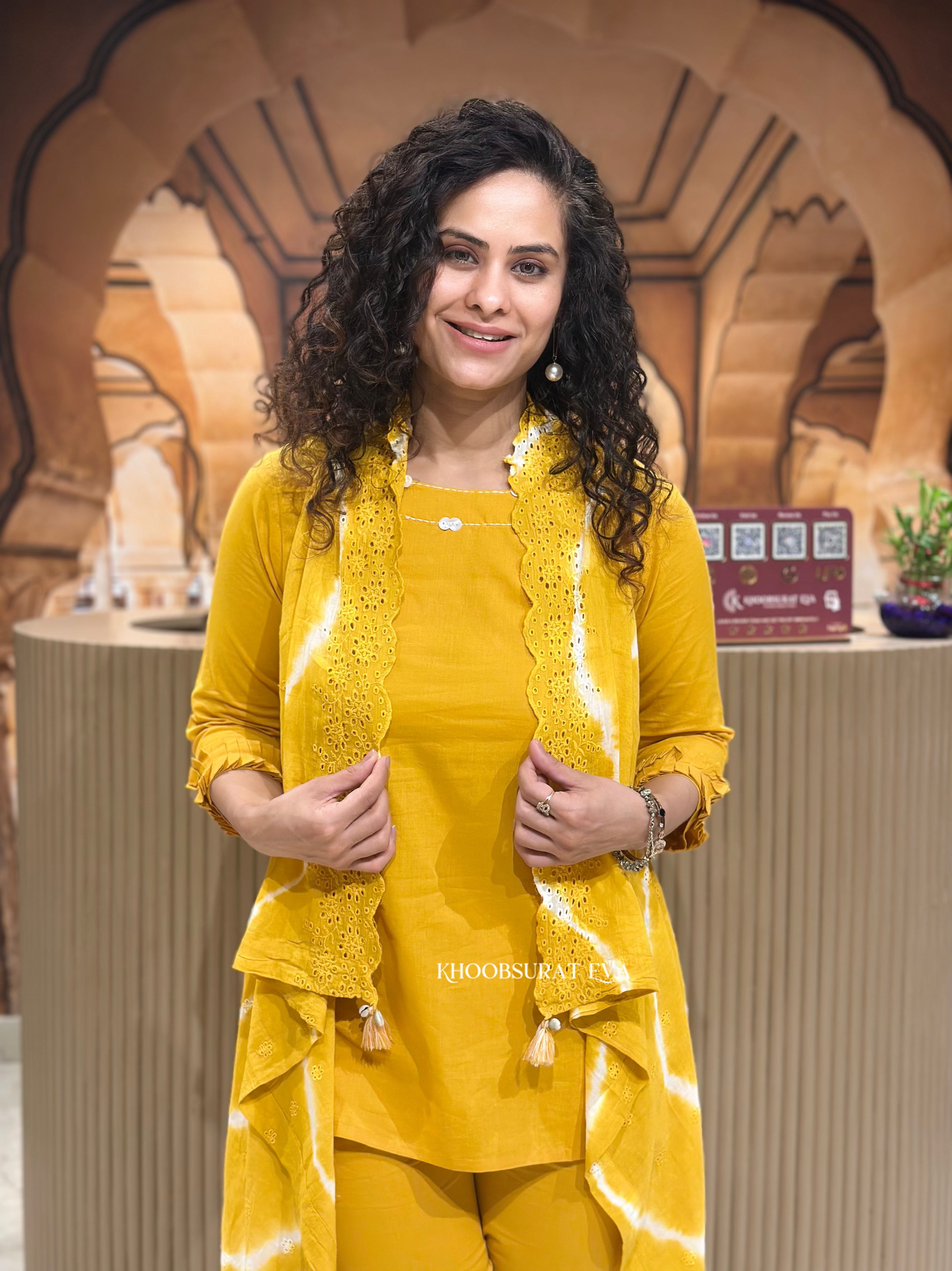Stylish Yellow Jacket Coord Set for Women - Trendy Matching Outfit for Casual Wear, Street Style & Fall Fashion