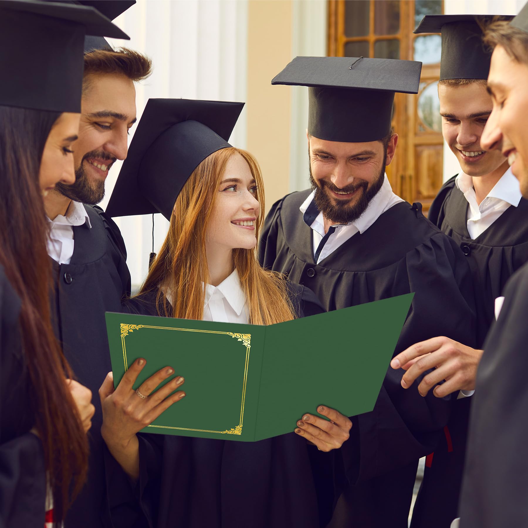 HAUTOCO 50 Pack Green Diploma Certificate Holders with Gold Foil Border - Letter Size 8.5x11 Cardstock Document Covers for Awards, Graduation & Professional Use - Perfect for School, Office & Special Events