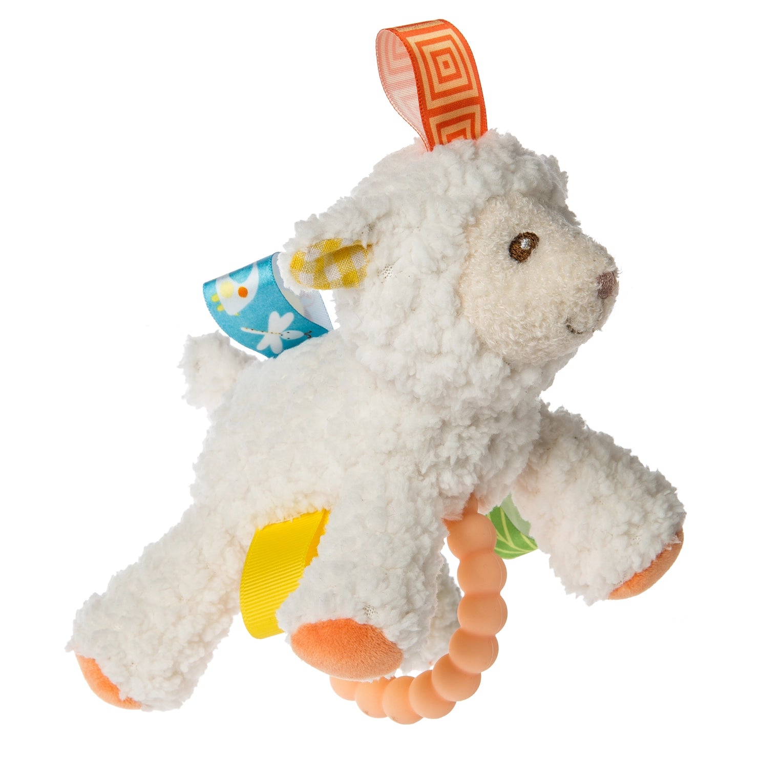Taggies Sherbet Lamb Teether Rattle - Soft Baby Teething Toy with Textured Tags for Sensory Play | Perfect for Soothing Sore Gums & Infant Development | Great for Home, Travel & Daycare Use