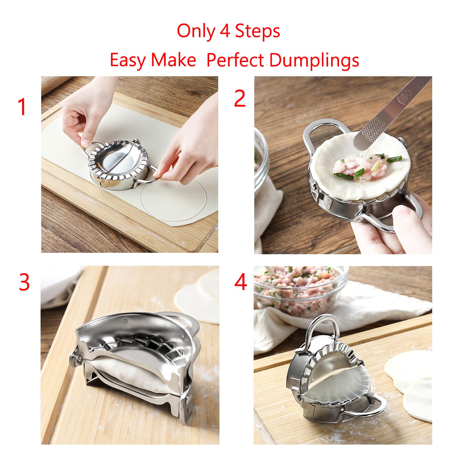 6 Inch Large Dumpling Maker - Stainless Steel Empanada Press & Dough Cutter - 2-in-1 Pastry Tool with Stuffing Spoon - Perfect for Ravioli, Pierogi, Pastelitos, Calzone, Turnovers - Ideal for Home Cooking, Baking, and Party Snack Preparation
