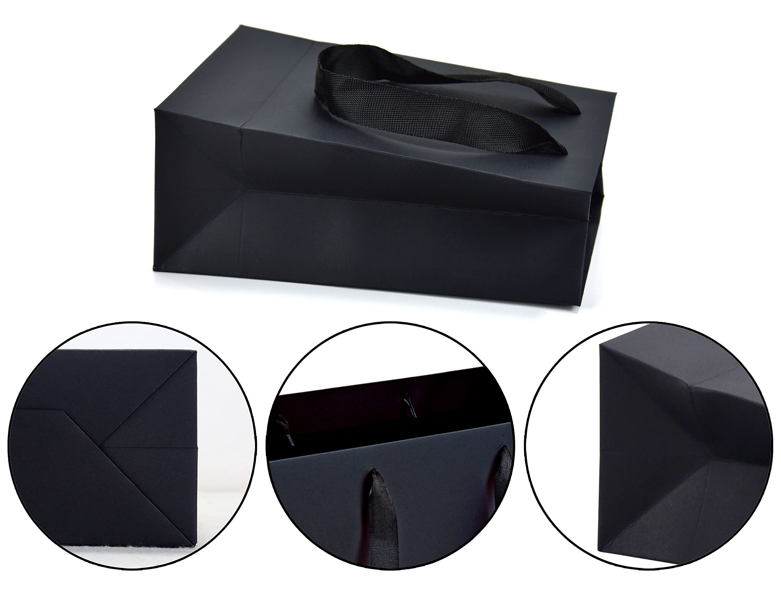 HUAPRINT Matte Black Paper Gift Bags with Handles - 20 Pack Small Kraft Shopping Bags 5.25x3.25x8 Inch - Elegant Retail Merchandise Bags for Wedding Favors, Party Gifts & Business Packaging