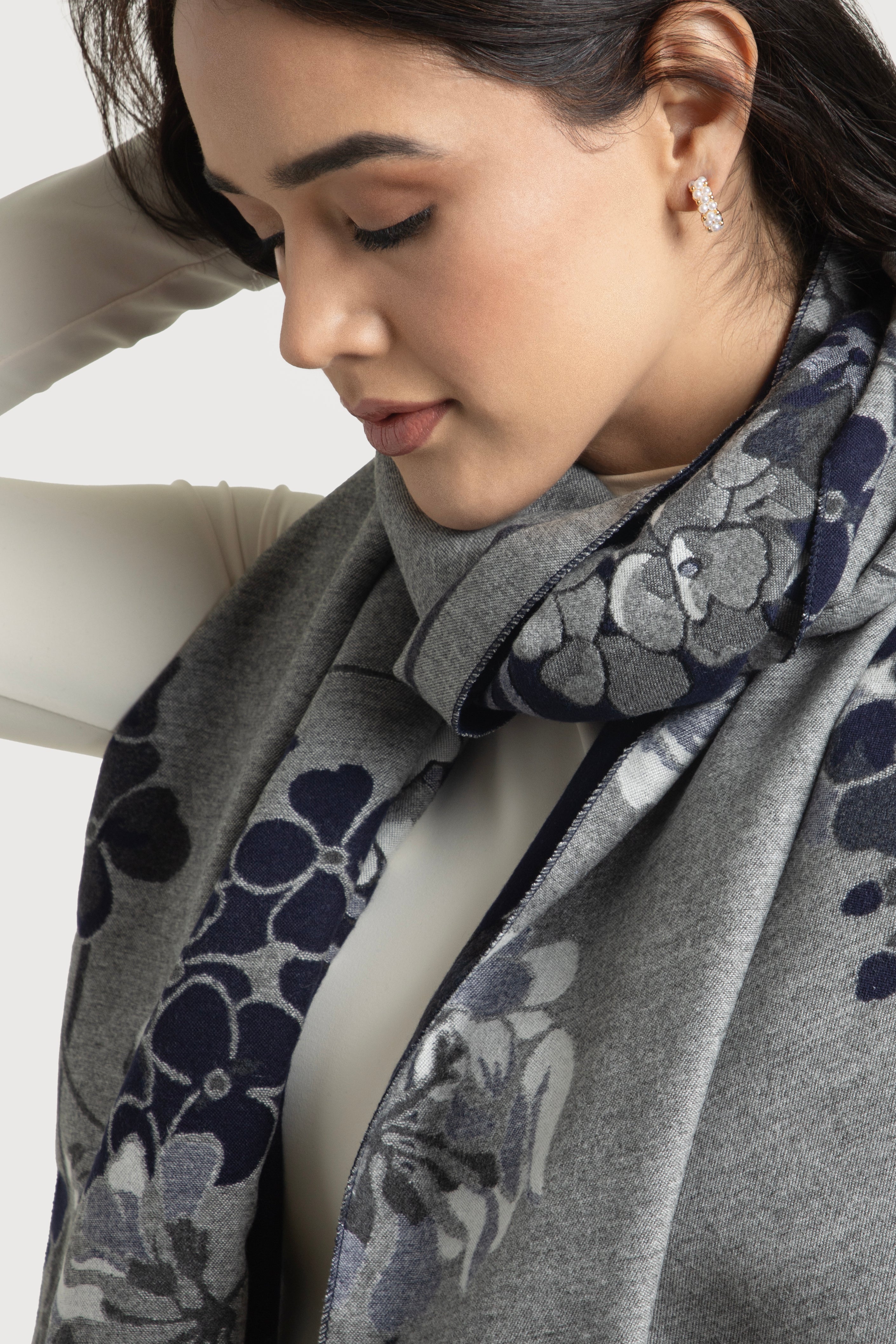 Two-Tone Floral Reversible Scarf - Soft Lightweight Womens Fashion Accessory for Spring & Fall Outfits, Travel and Office Wear