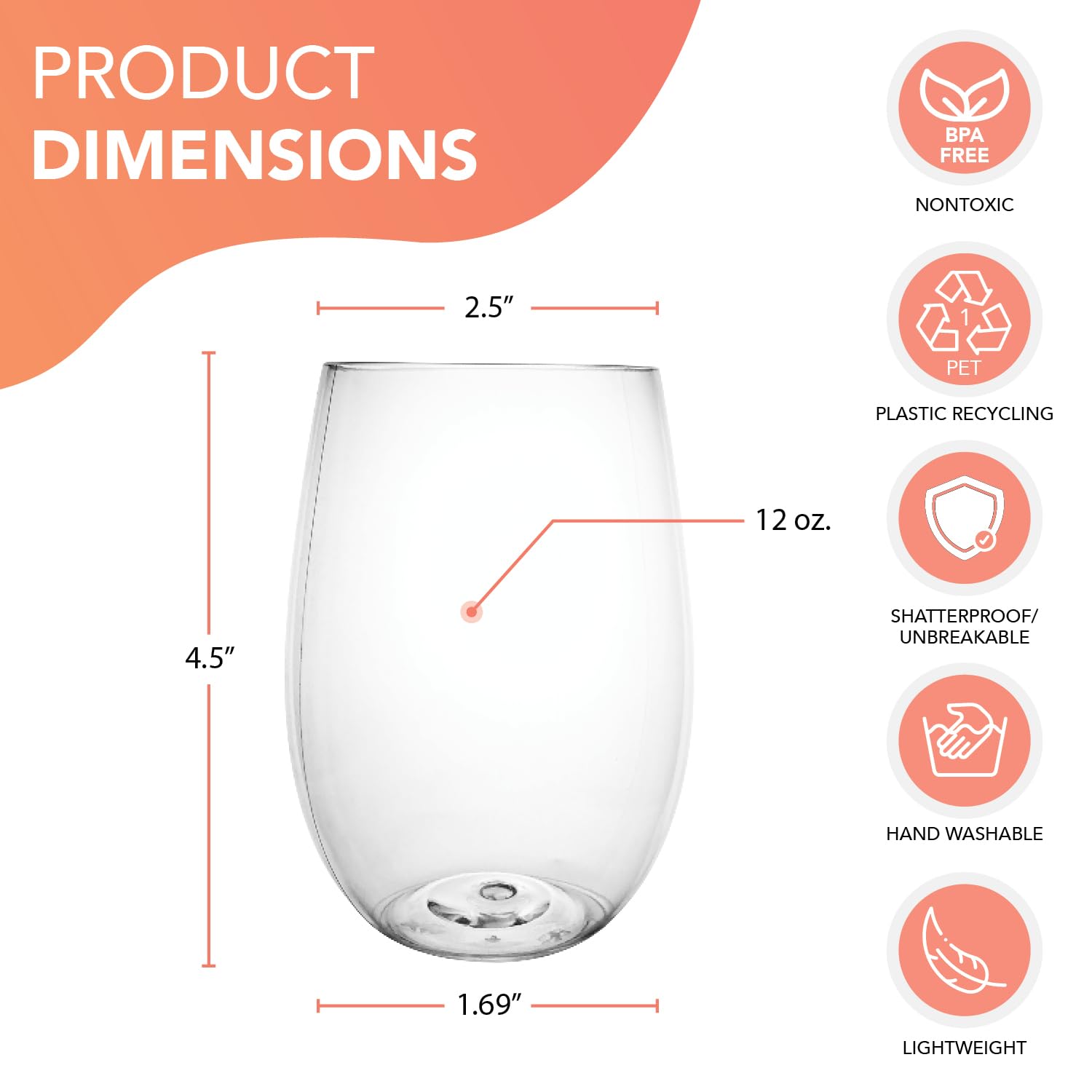 12-Quart Clear Hard Plastic Embossed Serving Bowl Set with Ladle, Tongs & 12 Stemless Wine Glasses - Perfect for Punch, Salad, Snacks & Treats at Parties, BBQs, Picnics & Family Gatherings