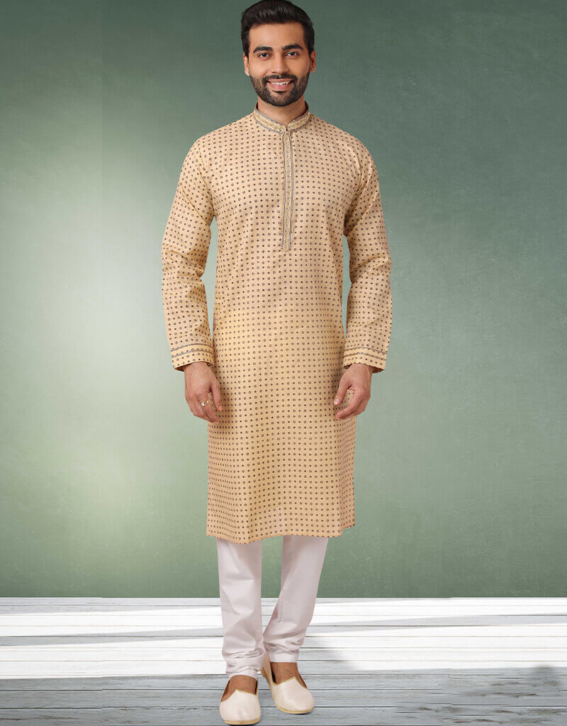 Handloomed Beige Straight Kurta in Premium Cotton Yarn with Churidar - Perfect for Festive Occasions, Weddings & Ethnic Fashion