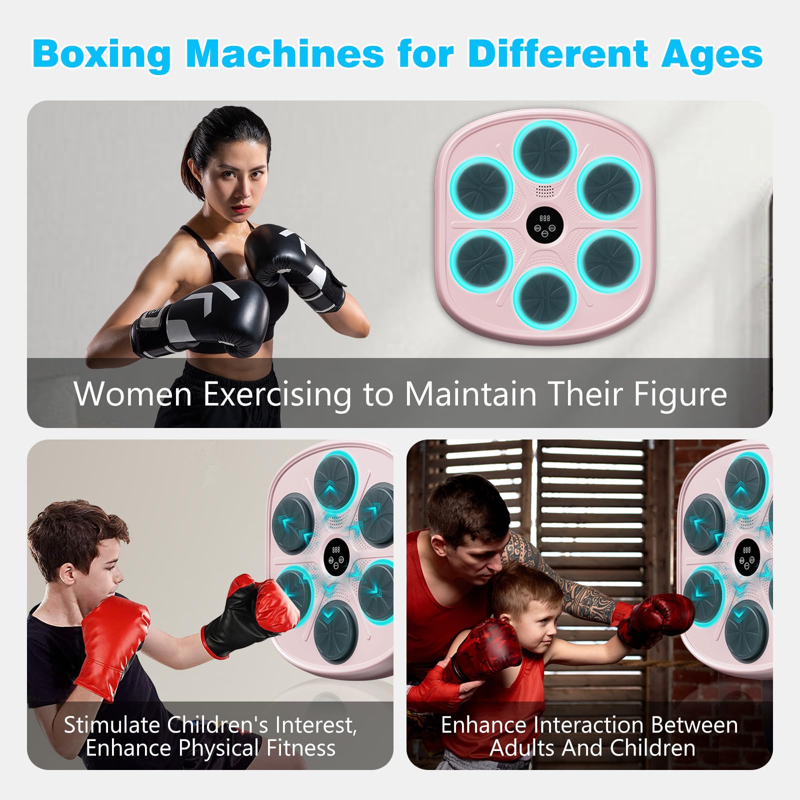 Bluetooth Smart Boxing Machine for Adults - Wall Mounted Music Punching Bag with Gloves, 9 Modes & 9 Speeds - Home Gym Equipment for Fitness, Office Stress Relief & Boxing Workout Training