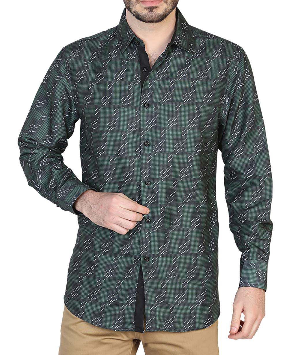 El Señor de los Cielos Men's Casual Long Sleeve Dress Shirt - Green & Black - Office Wear, Party Outfit & Formal Occasions