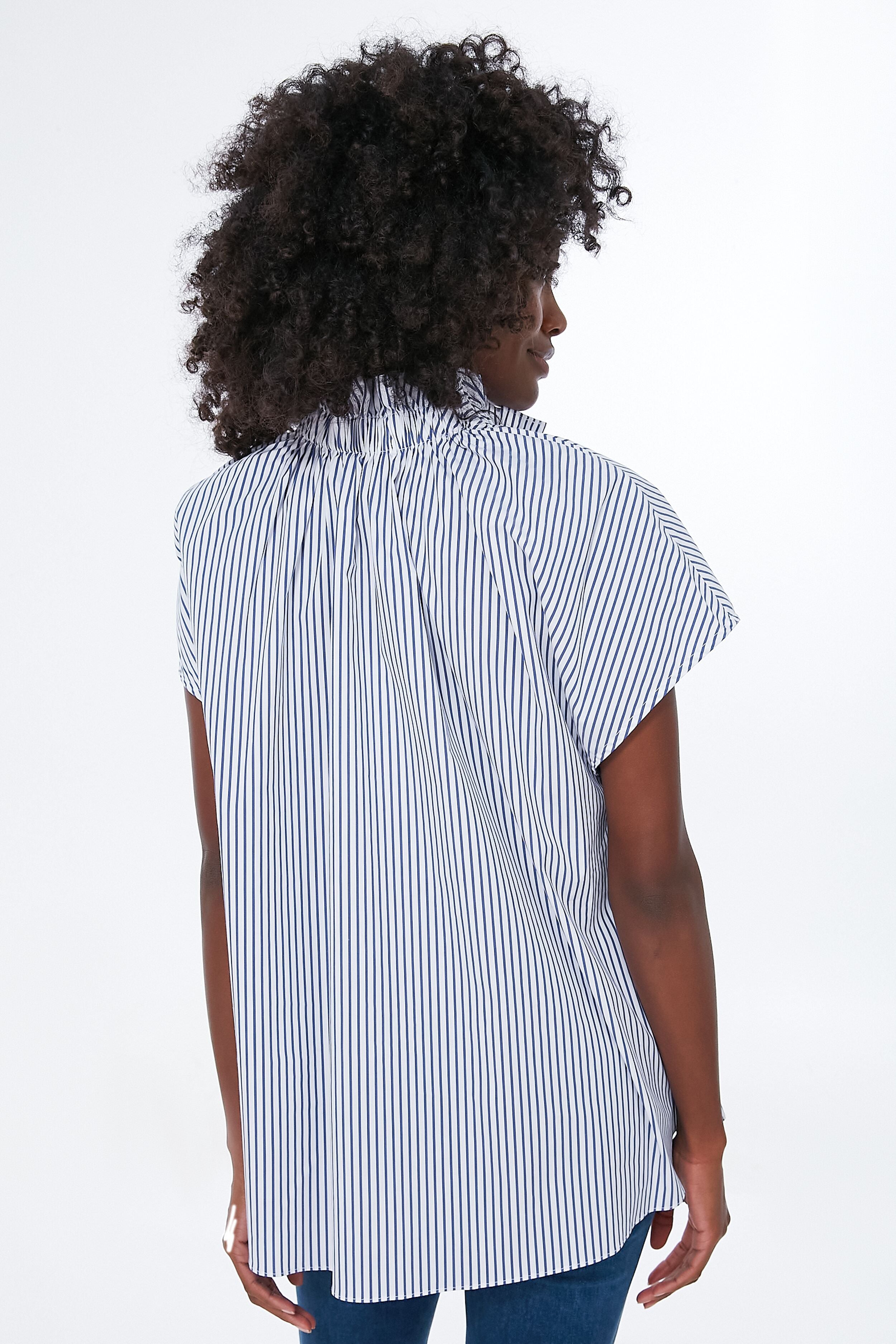 Blue Stripe Rae Blouse Women's Fashion Top - Casual & Office Wear for Everyday Style