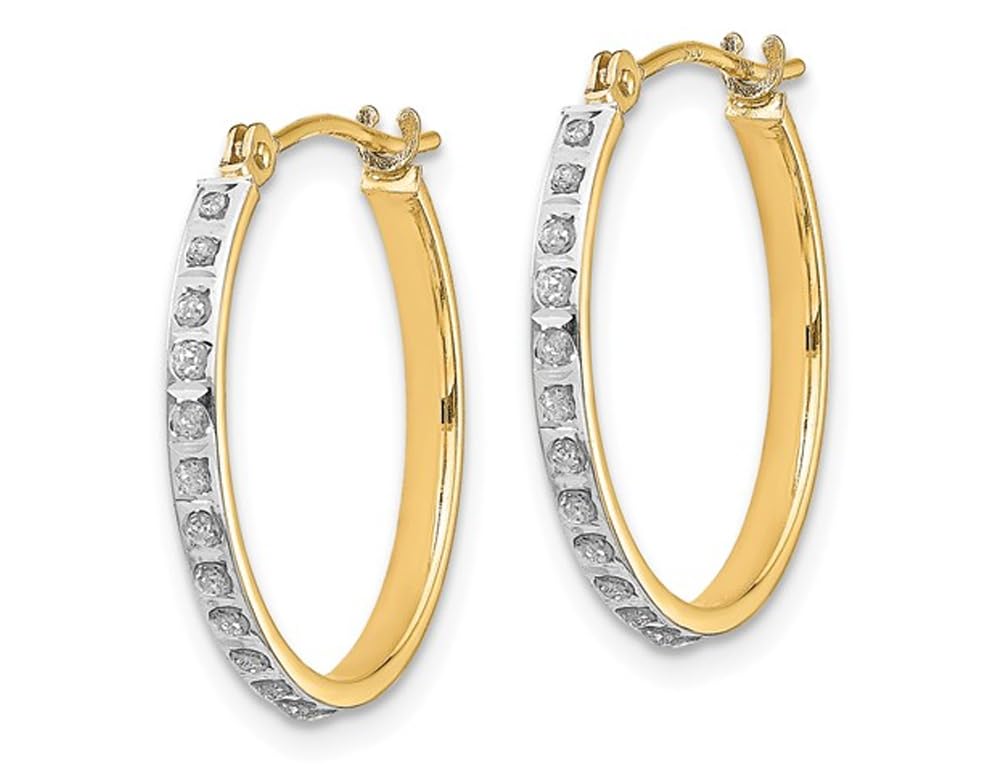 14K Yellow Gold Diamond Hoop Earrings - 3/4 Inch Hinged Accent Studs for Women | Perfect for Weddings, Parties & Everyday Elegance