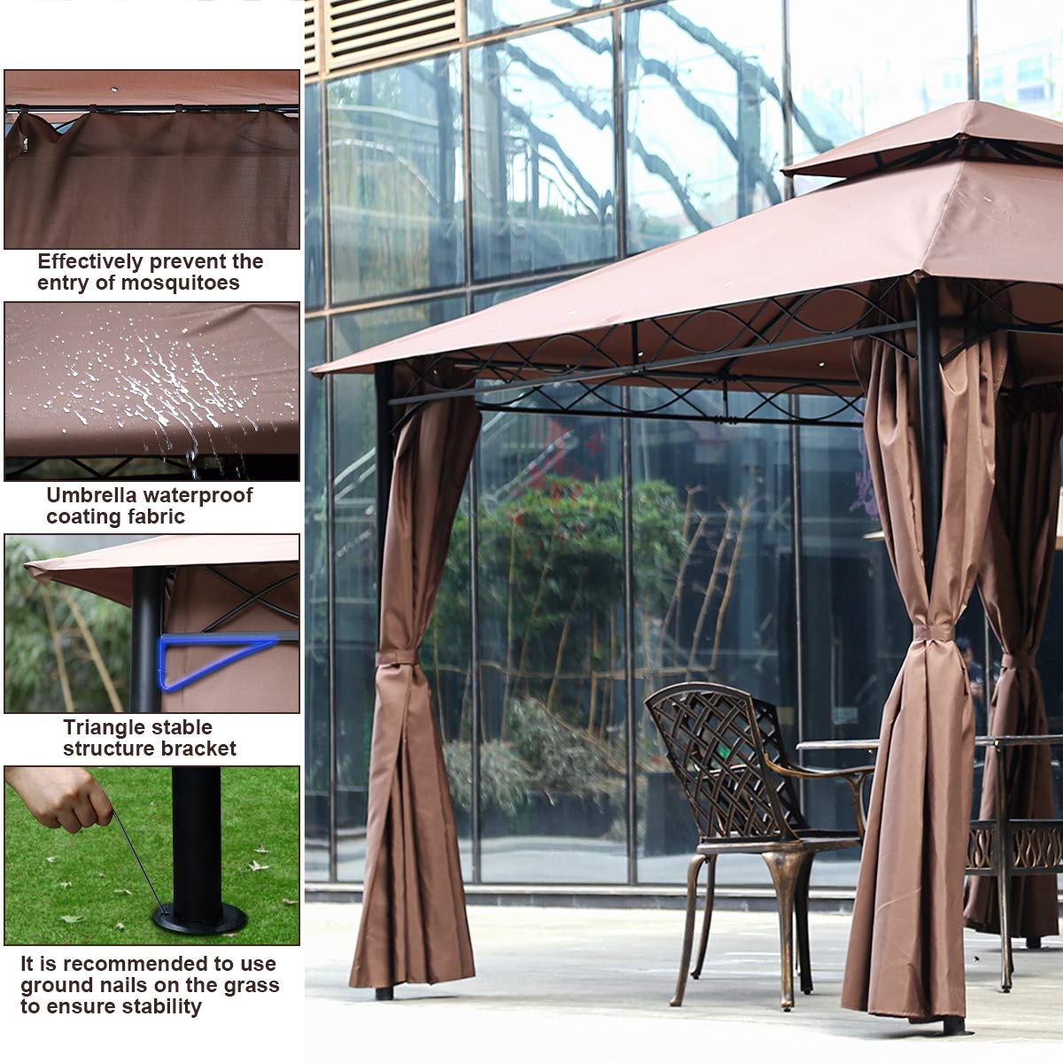 Heavy Duty Square Gazebo Canopy Tent with Steel Frame & Waterproof Fabric - 2-Tier Vented Double Roof Design for Patio, Backyard, BBQ & Outdoor Family Gatherings | Perfect for Garden Parties, Picnics & Summer Relaxation