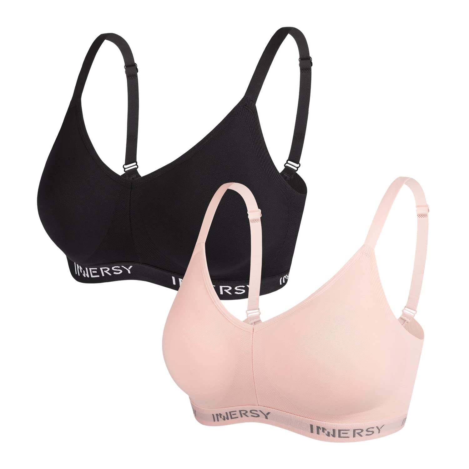 INNERSY Women's Wireless Comfort Bras - Comfortable Everyday Padded Support Bra 2-Pack for Work, Yoga & Lounge Wear