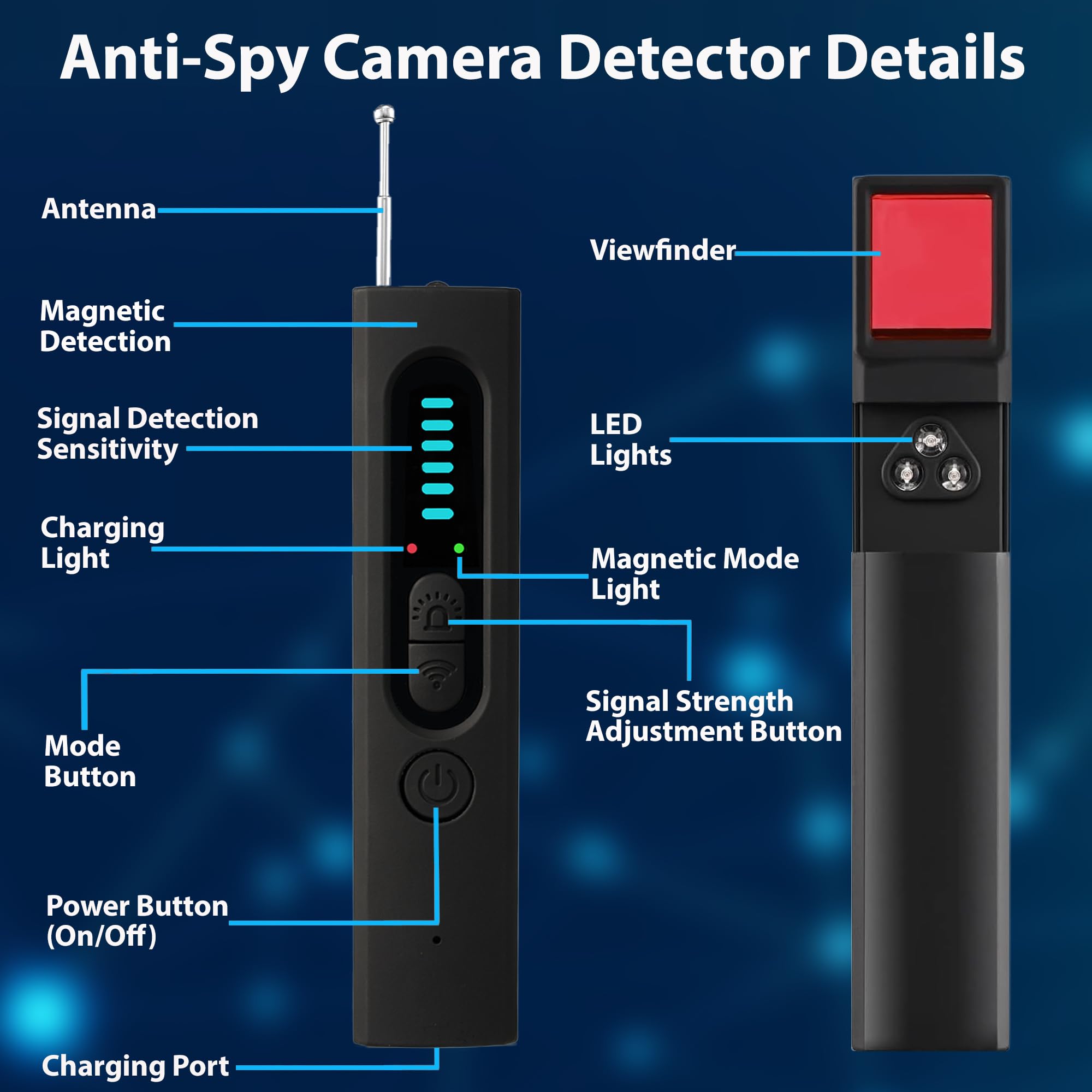 Hidden Camera Detector & GPS Tracker Finder - Anti Spy Device for Hotels, Homes, Offices & Cars | Portable Bug Detector for Travel Security & Privacy Protection