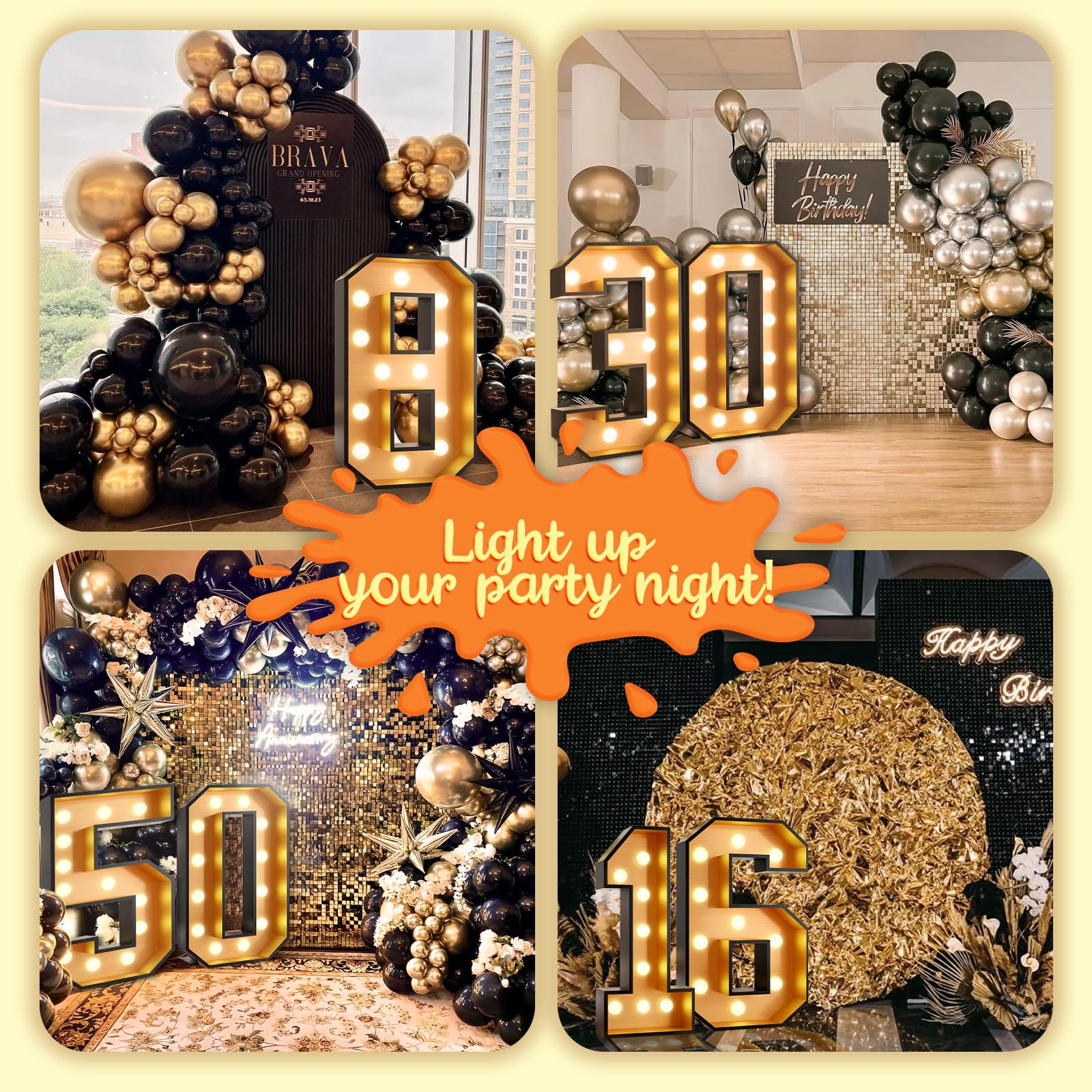 4FT Black & Gold Giant Marquee Light Up Number 50 - DIY Pre-Cut Foam Board Kit for 50th Birthday Decorations, Party Backdrops & Anniversary Celebrations | Perfect for Milestone Events, Photo Booths & Nighttime Illumination