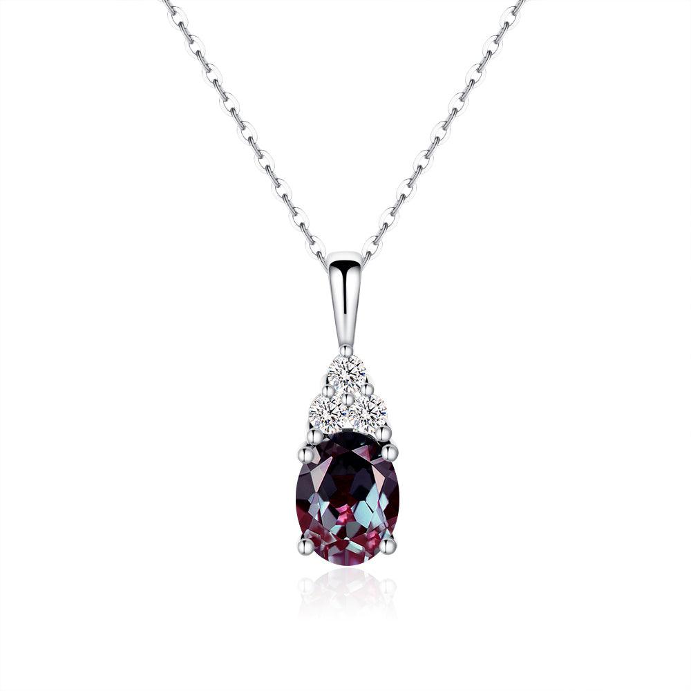 2 Carat Oval Cut Alexandrite Drop Pendant with Trio Moissanite Diamonds | Genuine Gemstone Jewelry for Women | Perfect for Anniversary, Birthday & Valentine's Day Gifts
