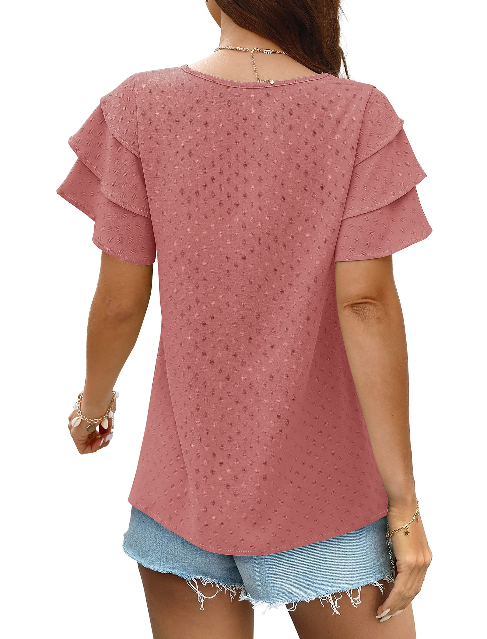 Bofell Women's Casual Ruffle Short Sleeve V-Neck Summer Tops & Blouses - Perfect for Office Wear, Date Nights and Summer Outfits