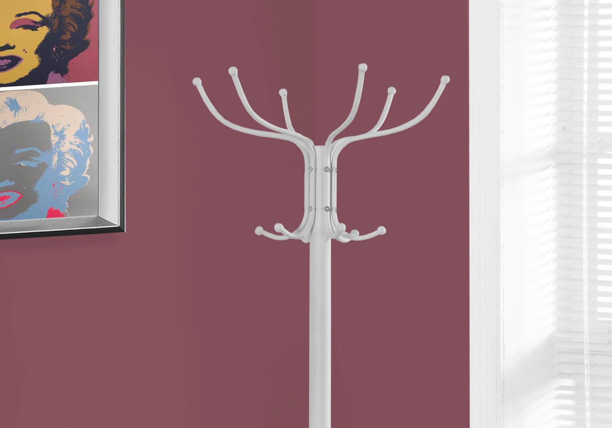 White Metal Coat Rack with Umbrella Holder - 70 Inch Tall Standing Coat Stand for Entryway, Hallway & Mudroom Organization