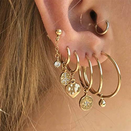 Haloty Punk Crystal Hoop Stud Earrings Set - 7 Pairs Non-Piercing Clip-On Earrings for Women & Girls | Cartilage Cuffs, Dangle & Hoop Ear Jewelry for Parties, Gifts & Everyday Wear