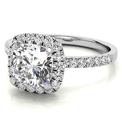 1.40 Carat Cushion Cut Moissanite Engagement Ring for Women, Wedding Band, Solitaire Halo Bridal Set in Sterling Silver - Perfect for Proposals, Anniversaries & Romantic Gifts