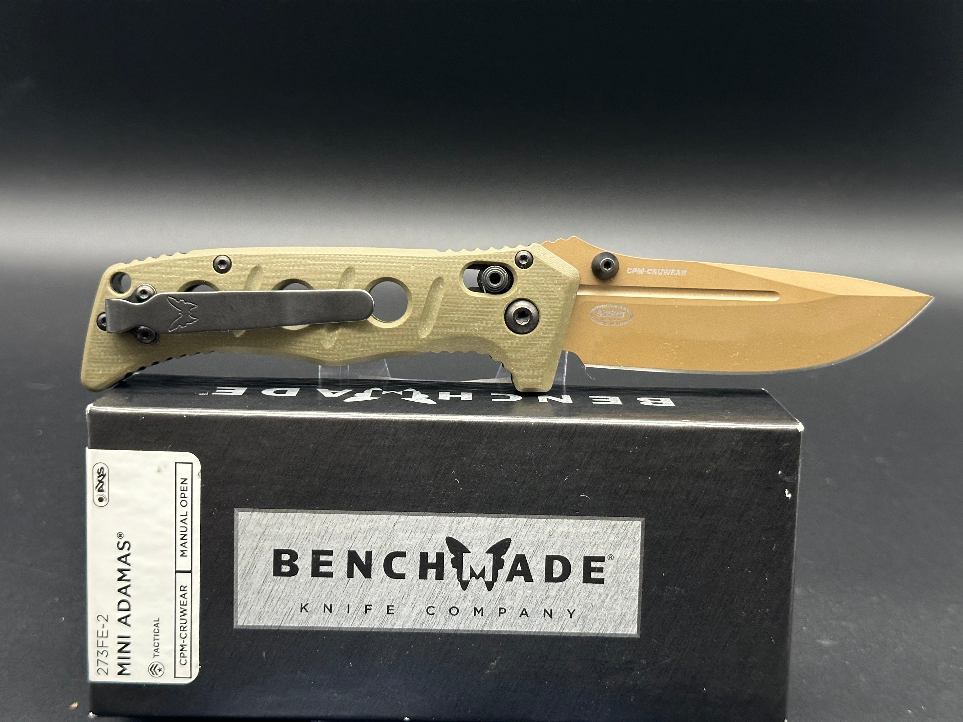 Benchmade 273 Mini Adamas Folding Knife - Olive Drab G10 Handle, CPM CruWear Steel, Plain Edge (BM273FE-2) | EDC, Outdoor, Camping & Survival Knife