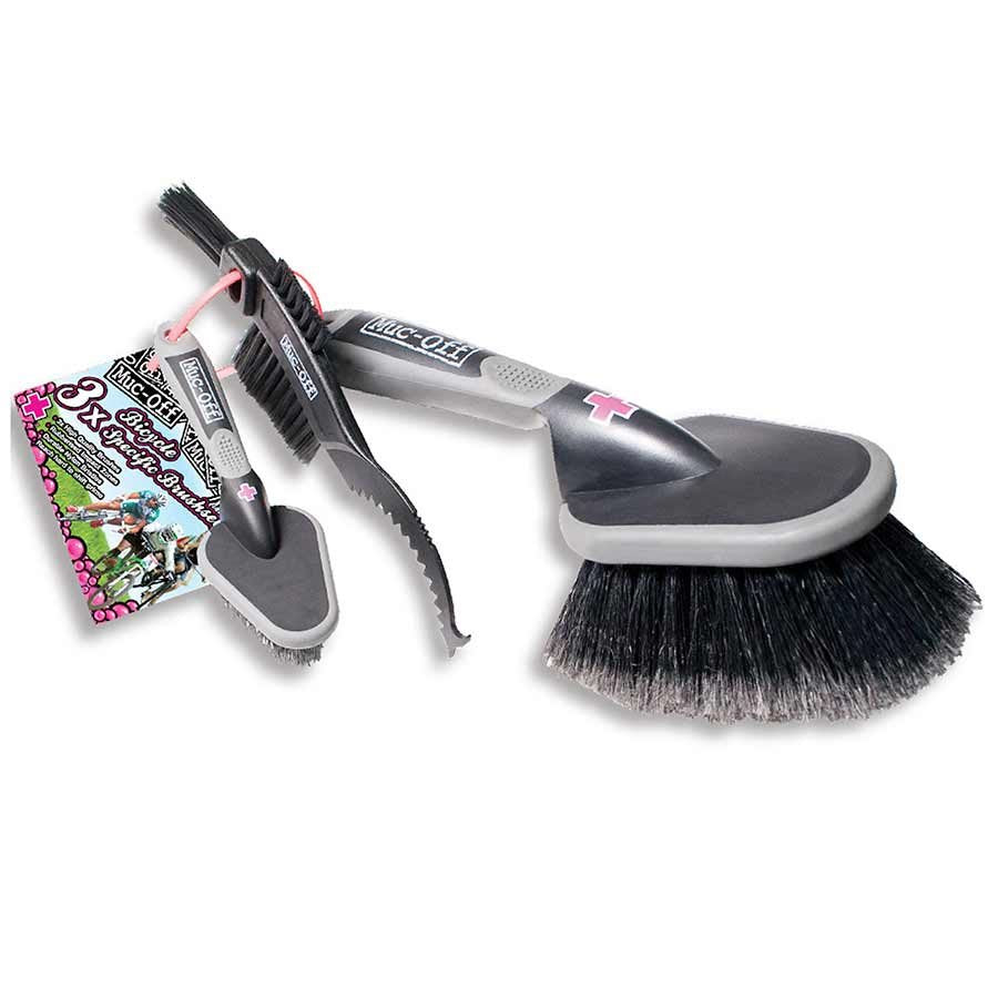 Muc Off 3-Piece Bike Cleaning Brush Set for Bicycle, Motorcycle & MTB Maintenance - Durable Nylon Bristles with Ergonomic Handles - Perfect for Chain, Cassette & Hard-to-Reach Areas