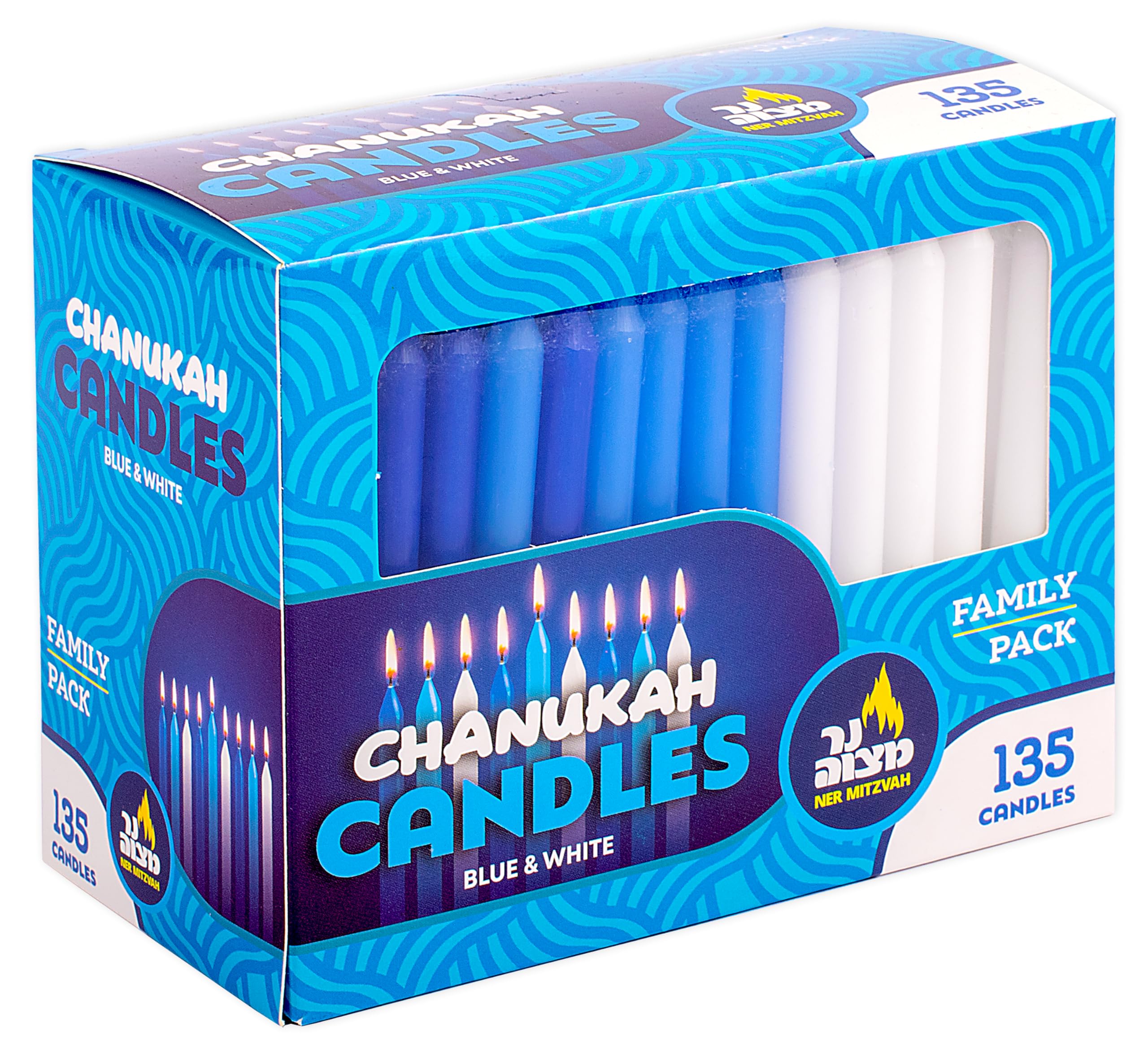 Premium Bulk Hanukkah Candles for Menorah - 135 Count Blue & White Standard Size Candles for Family Celebrations & Jewish Holidays | Fits Most Menorahs, High-Quality Wax for Safe Burning