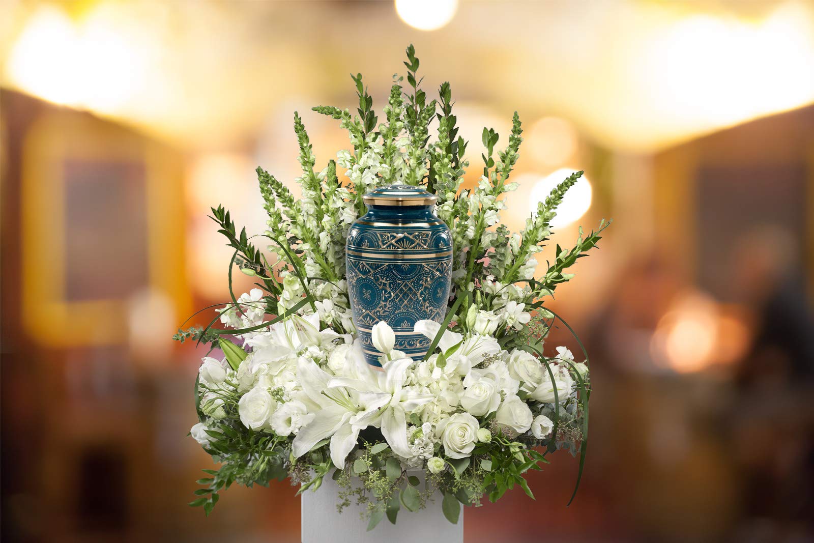 Elegant Teal Majestic Radiance Cremation Urn for Adult Men - Large Memorial Urn for Human Ashes - Perfect for Funeral Services & Home Memorial Displays