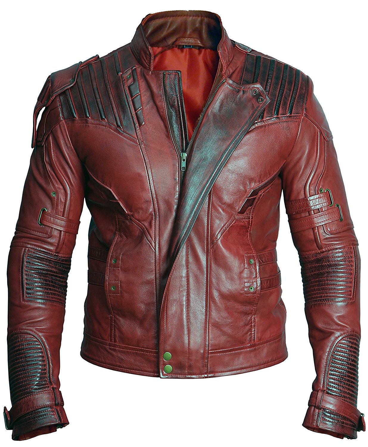 Men's Guardians Distressed Red Maroon Genuine Leather Jacket - Vintage Biker Style for Motorcycle Riding & Casual Outfits