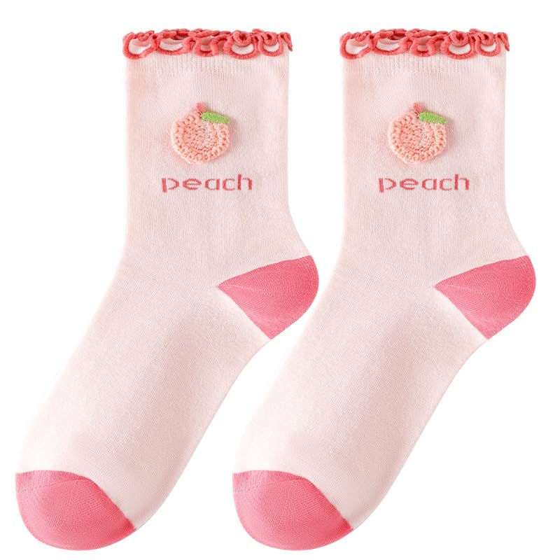 Funny Cute Fruit Ruffle Socks for Girls 8-10 Years Old - Comfortable Cotton Ankle Socks for School, Play & Everyday Wear