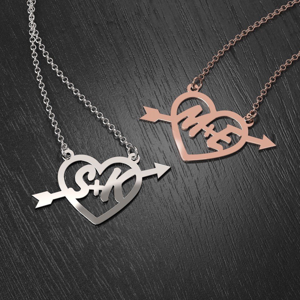 10K Gold Heart & Arrow Two Initial Necklace for Women - Personalized Custom Name Jewelry Gift for Her - Perfect for Valentine's Day, Anniversary & Birthday
