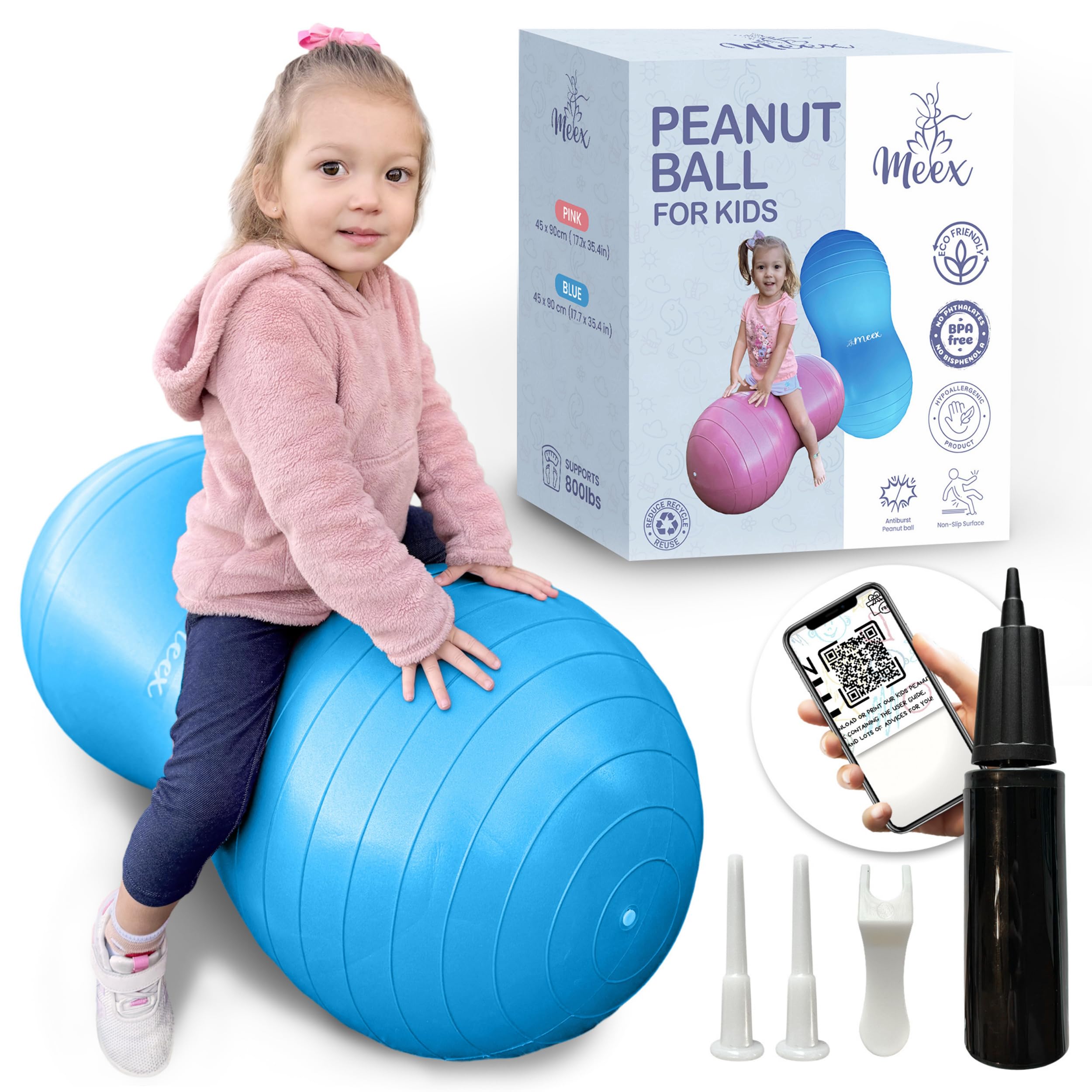 **Meex Sensory Peanut Ball for Kids - Therapy & Exercise Yoga Ball to Improve Balance, Motor Skills & Calming Development - Flexible Seating for Autistic Children - Perfect for Home, Classroom & Physical Therapy Sessions**