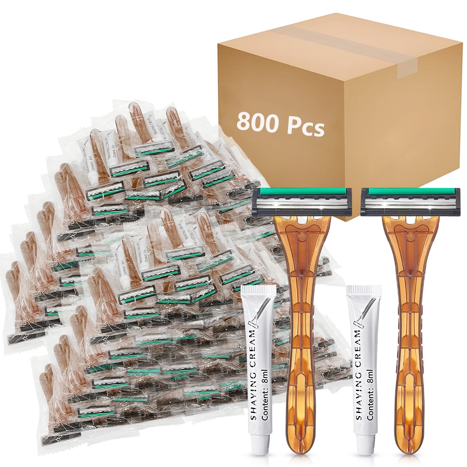 800 Count Kheoxusa 3-Blade Disposable Razors - Individually Wrapped Triple Blade Razors for Travel, Airbnb, Hotels, Shelters & Personal Grooming - Smooth Shaving for Men & Women