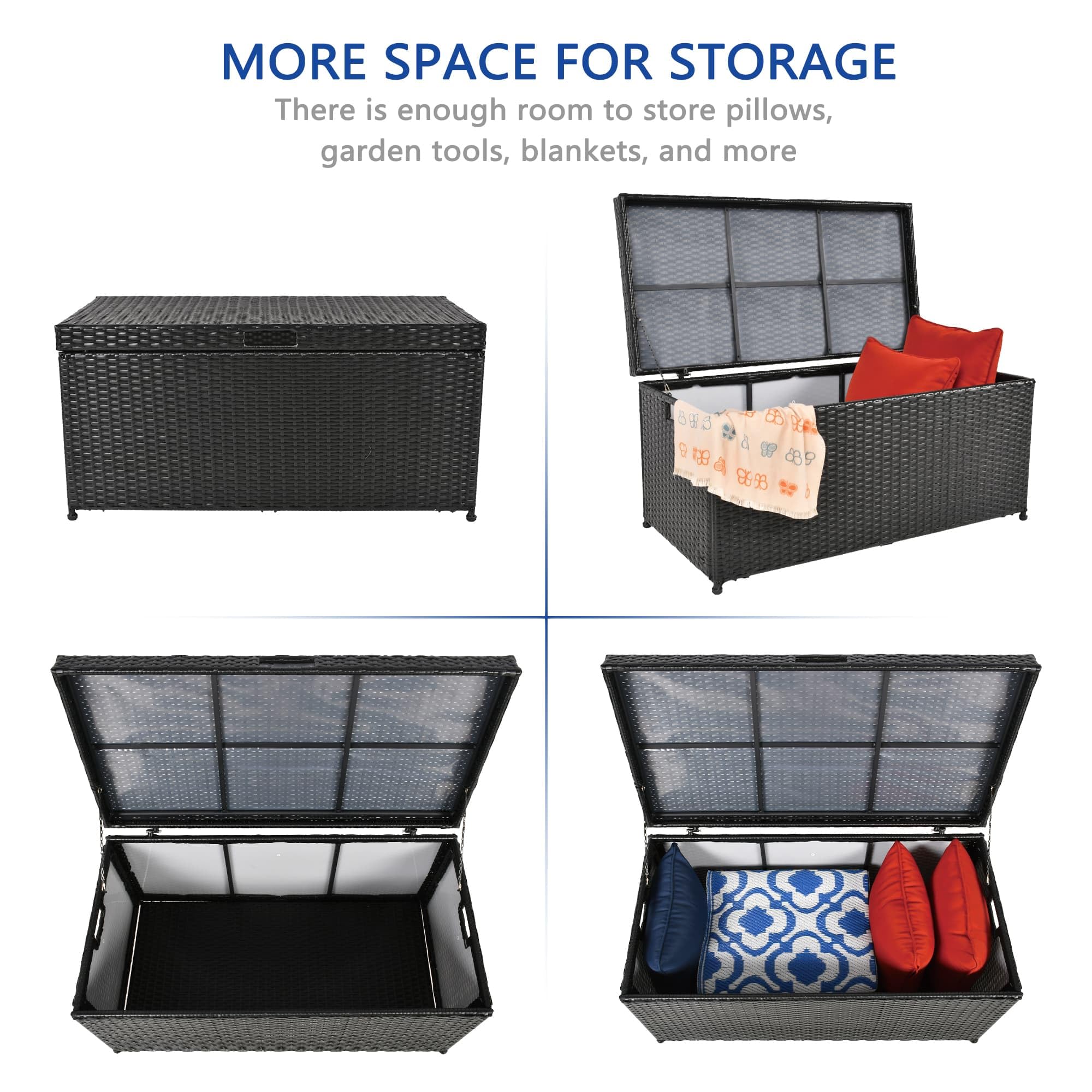 Jeco Black Wicker Patio Storage Deck Box - Outdoor Furniture Organizer for Cushions, Toys & Garden Tools - Perfect for Backyard, Deck & Poolside Storage