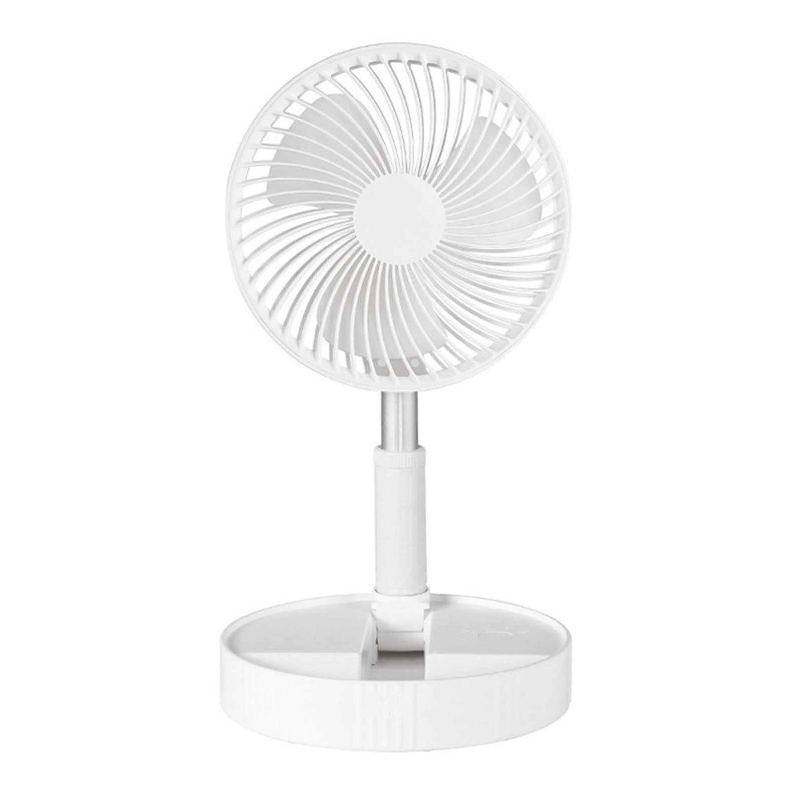BZGWECD Portable Stand Fan - USB Rechargeable, Folding & Telescopic Floor Fan with 4 Speed Settings - White Mini Fan for Home, Office, Camping & Outdoor Use | Perfect for Bedrooms, Desks, Patios & Travel