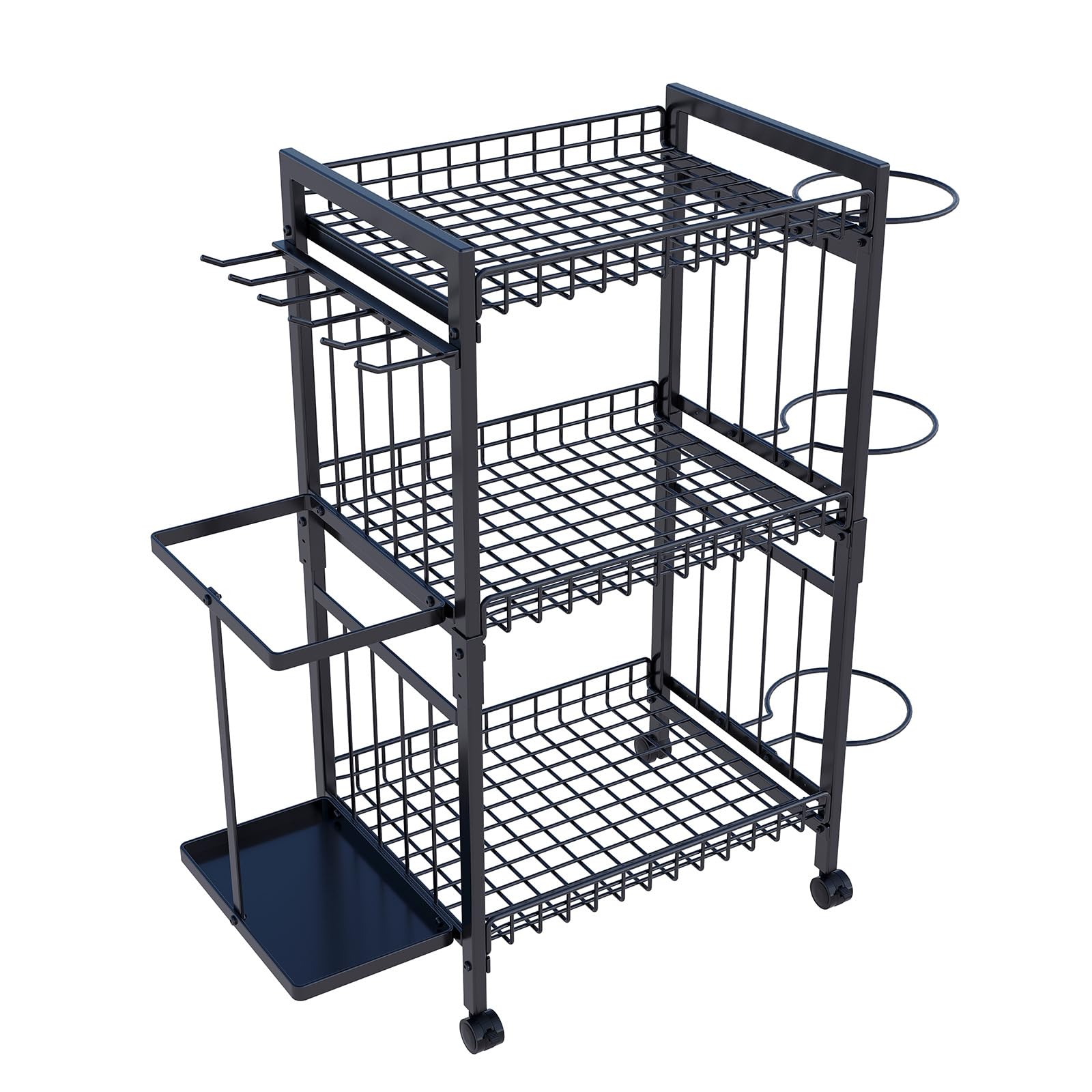 Premium Yoga Mat Storage Rack with Wheels & Hooks - Heavy Duty Home Gym Organizer for Yoga Mats & Fitness Equipment - Space Saving Workout Gear Storage Cart for Home Exercise, Yoga Studio & Gym Organization