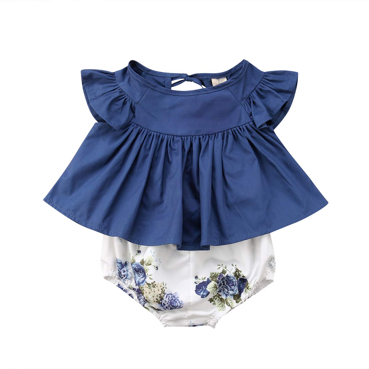 Adorable Newborn Baby Girls Outfit Set - Ruffled Denim Dress & Floral Shorts | Perfect for Photoshoots, Parties & Special Occasions